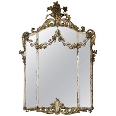 Antique Painted and Gilded Wrought Iron Mirror
