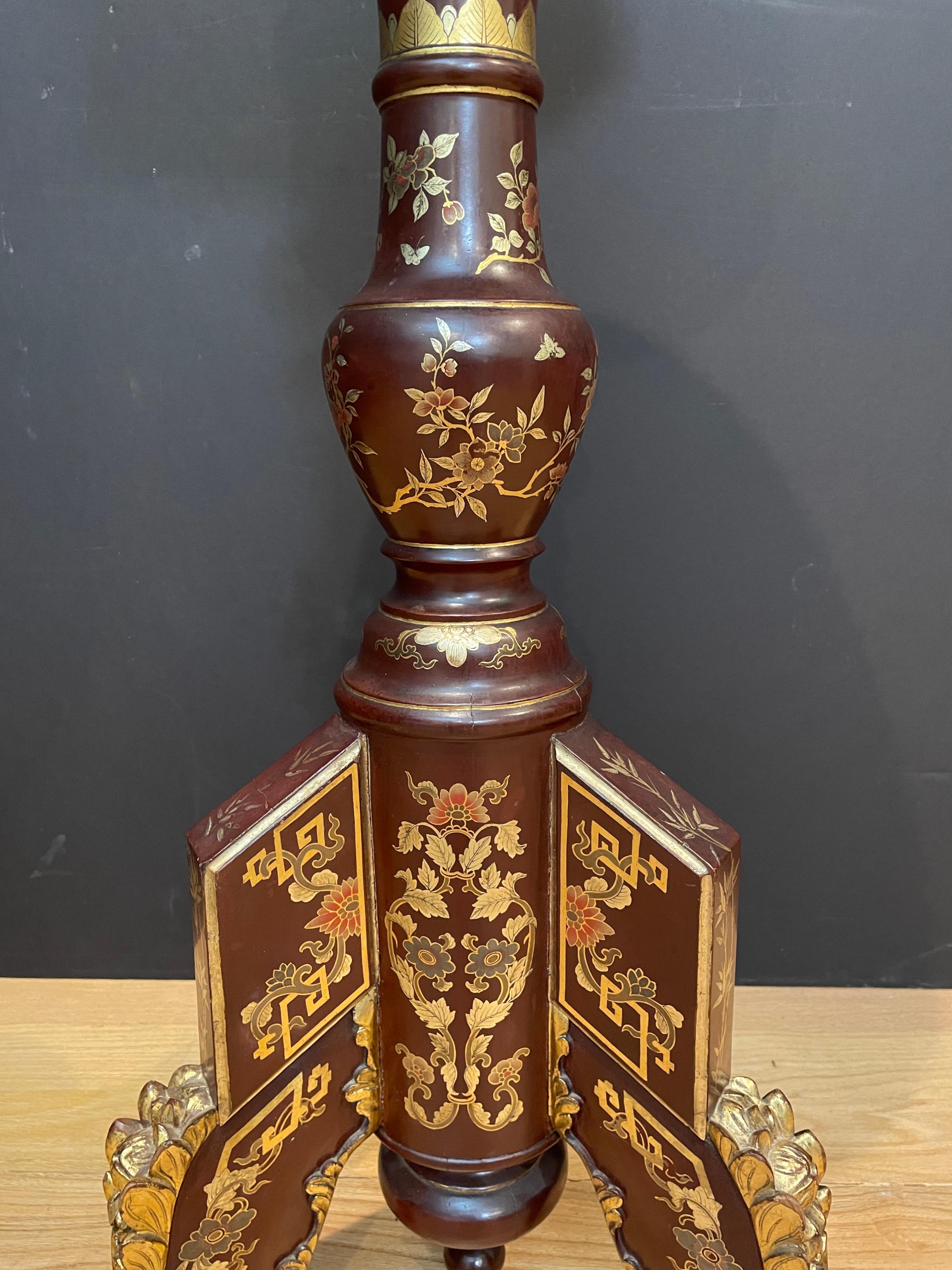Japonisme Red Painted and Gilt Plant Stand With Asian Influence For Sale