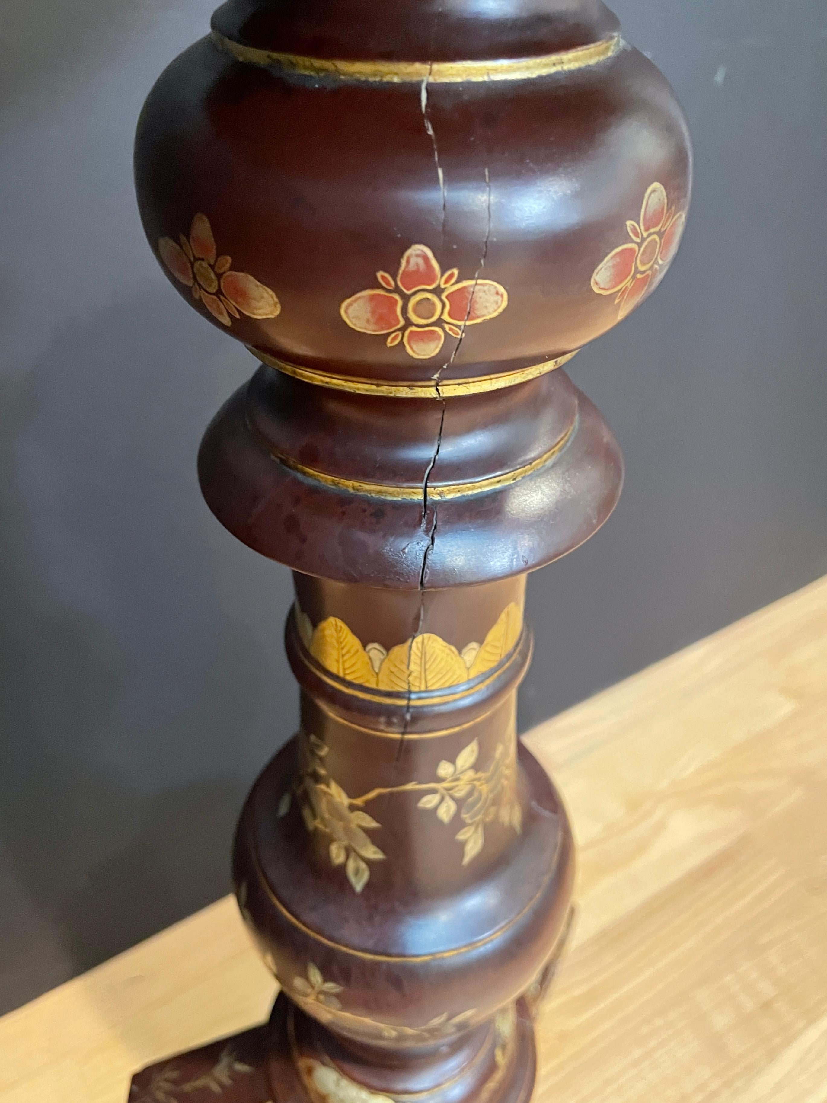 Wood Red Painted and Gilt Plant Stand With Asian Influence For Sale