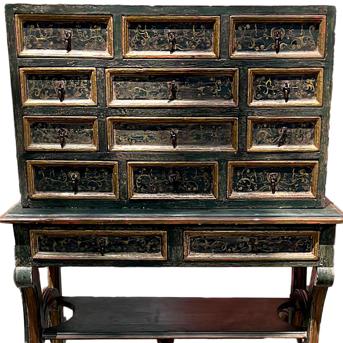 Spanish Painted and Gilt Secretary Cabinet For Sale