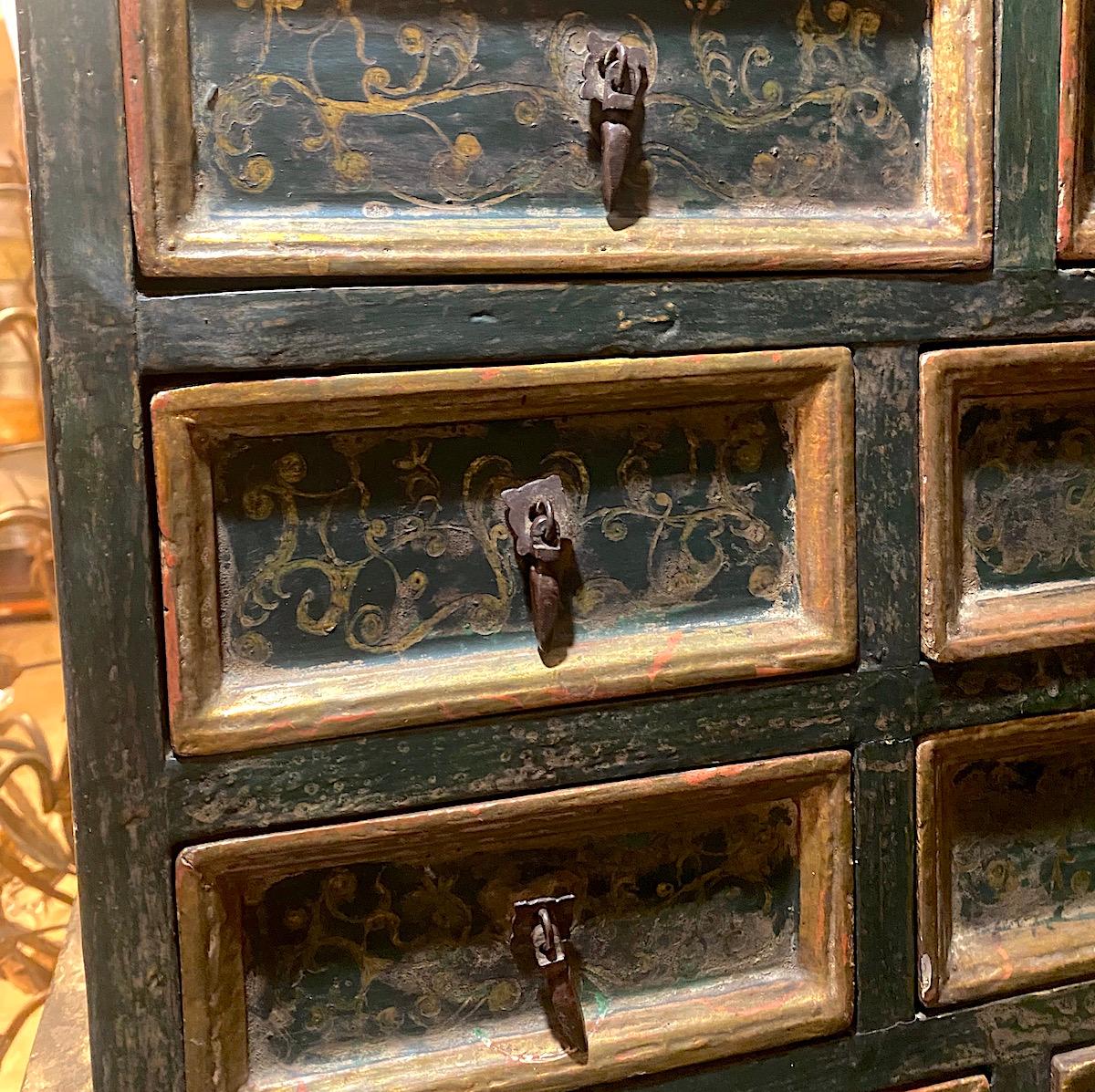 Hand-Carved Painted and Gilt Secretary Cabinet For Sale