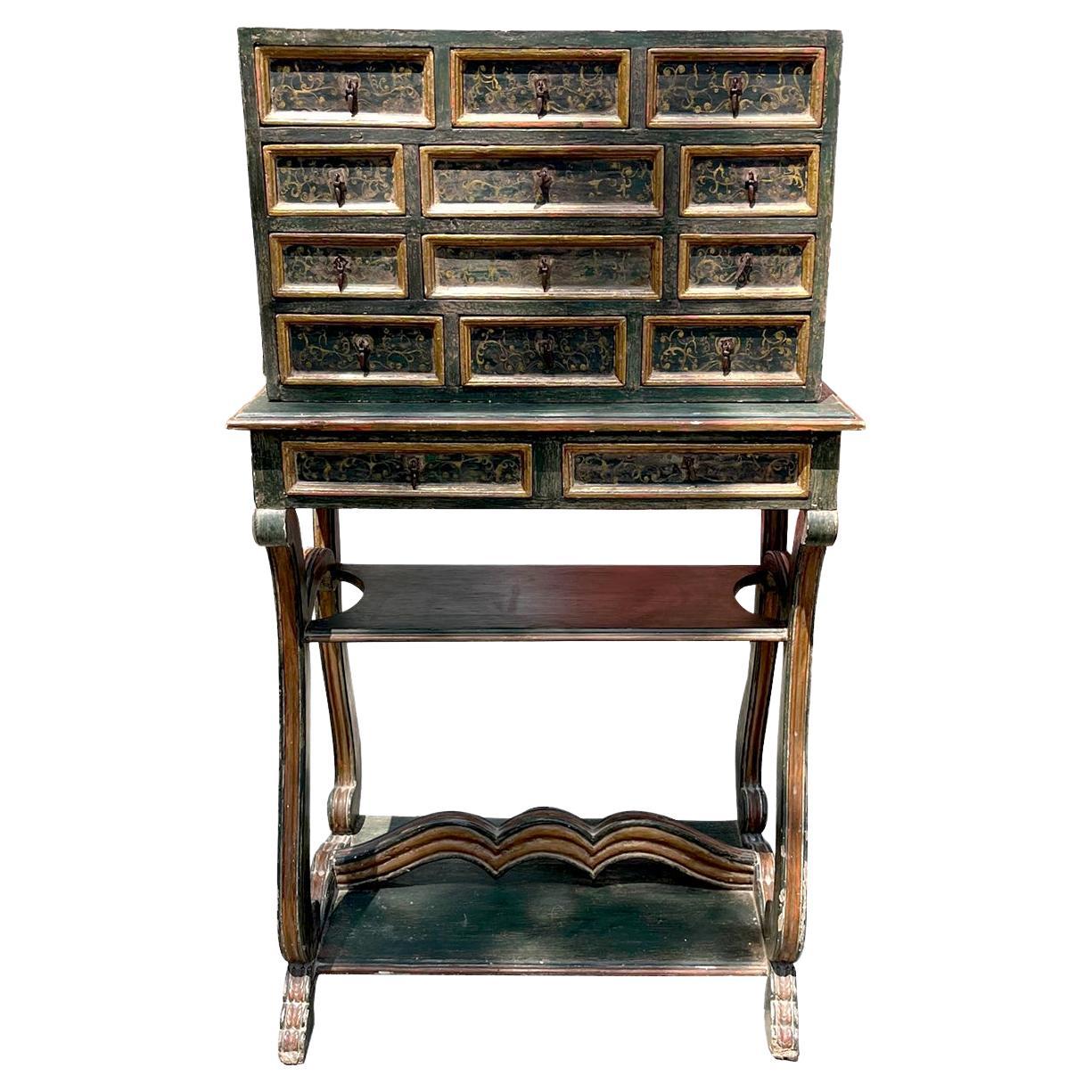 Painted and Gilt Secretary Cabinet For Sale