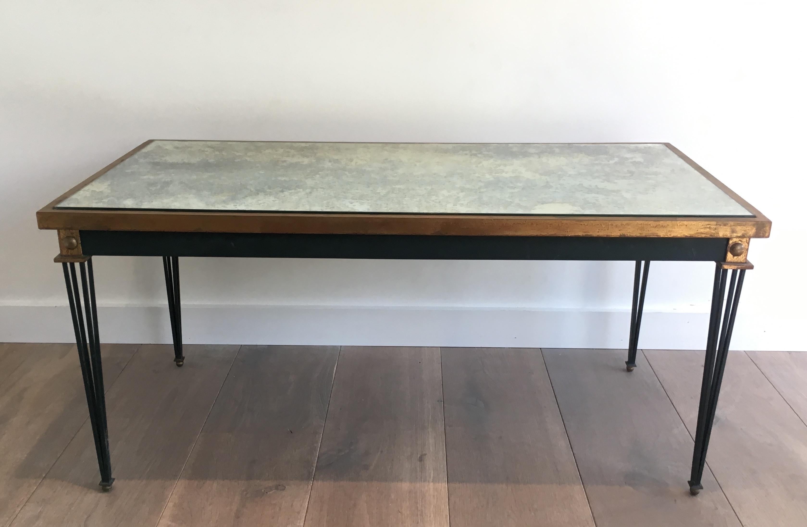 Painted and Gilt Steel Coffee Table in the Style of Jacques Quinet For Sale 11
