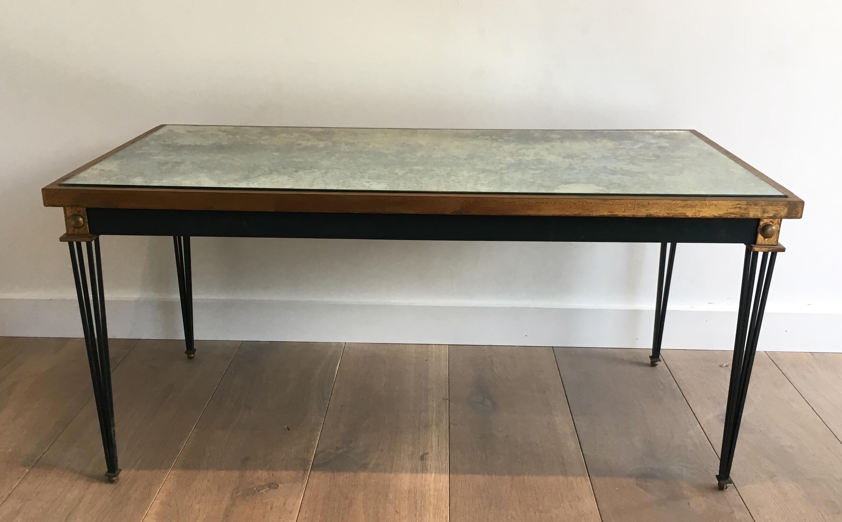 Mid-Century Modern Painted and Gilt Steel Coffee Table in the Style of Jacques Quinet For Sale