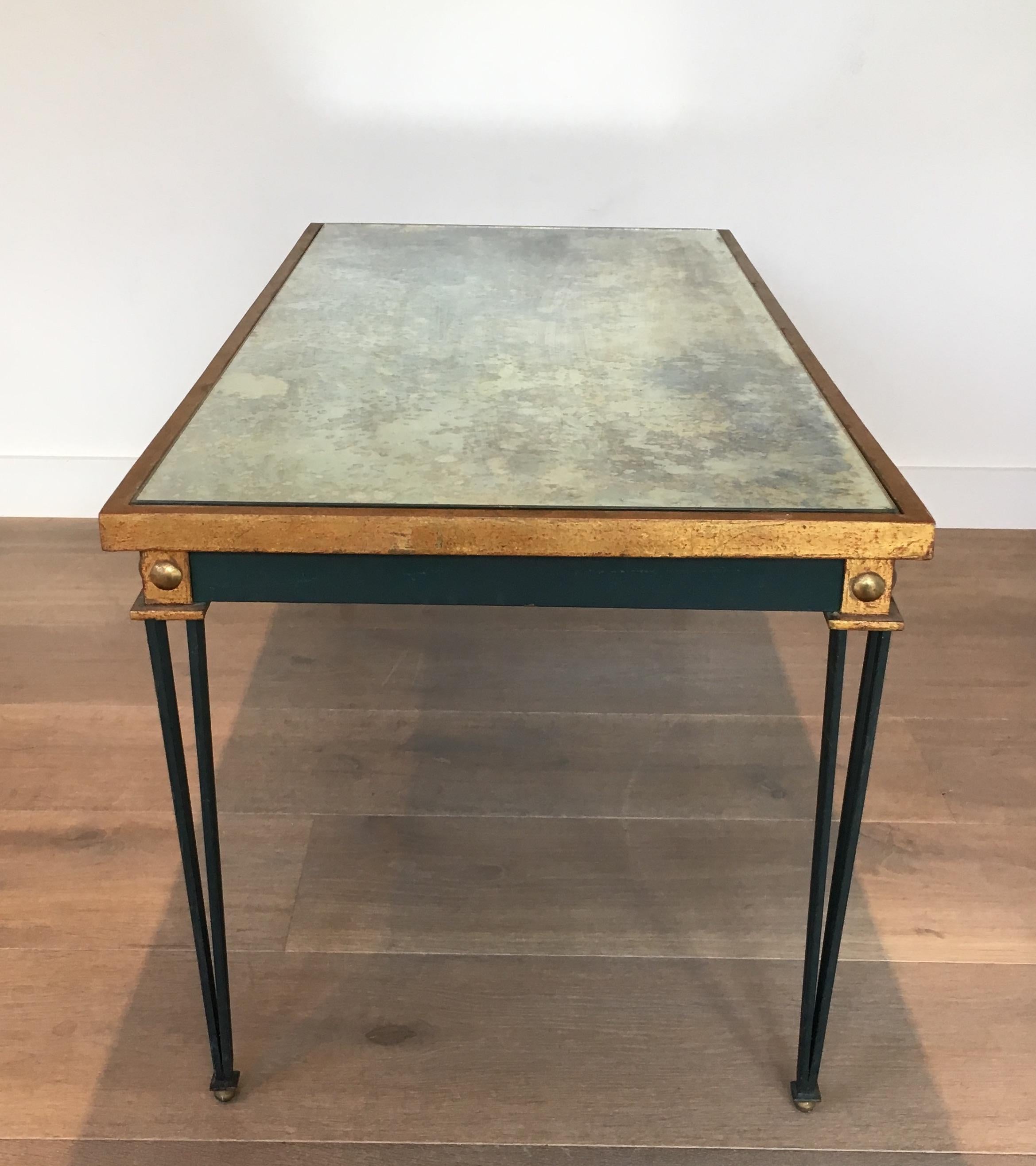 French Painted and Gilt Steel Coffee Table in the Style of Jacques Quinet For Sale