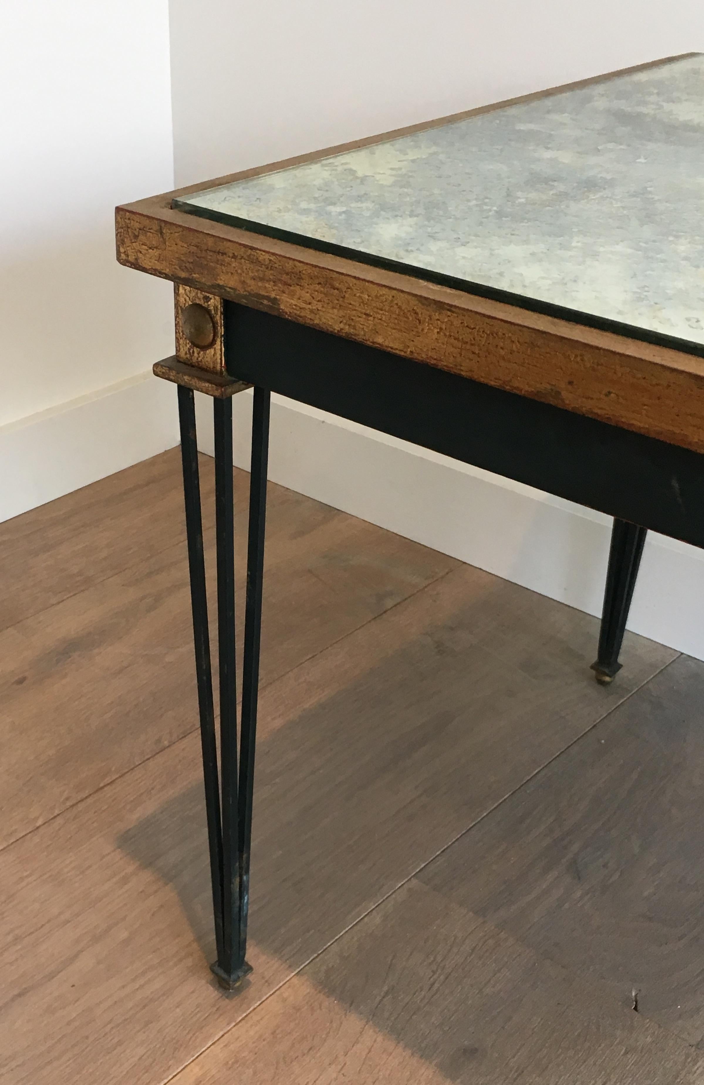 Mid-20th Century Painted and Gilt Steel Coffee Table in the Style of Jacques Quinet For Sale