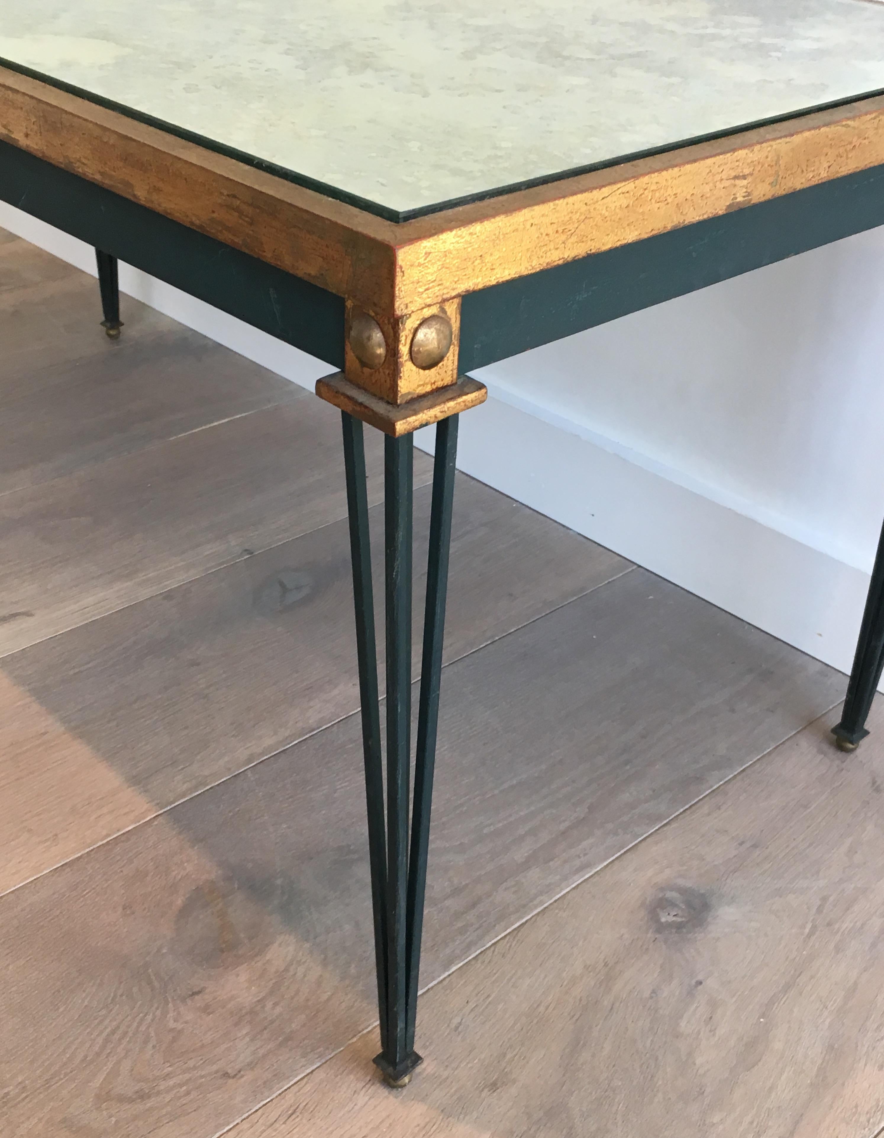 Painted and Gilt Steel Coffee Table in the Style of Jacques Quinet For Sale 1