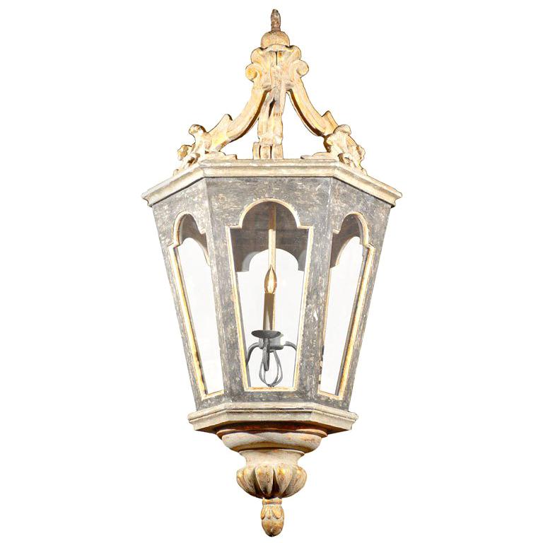 Painted and Giltwood Six Sided Lantern For Sale