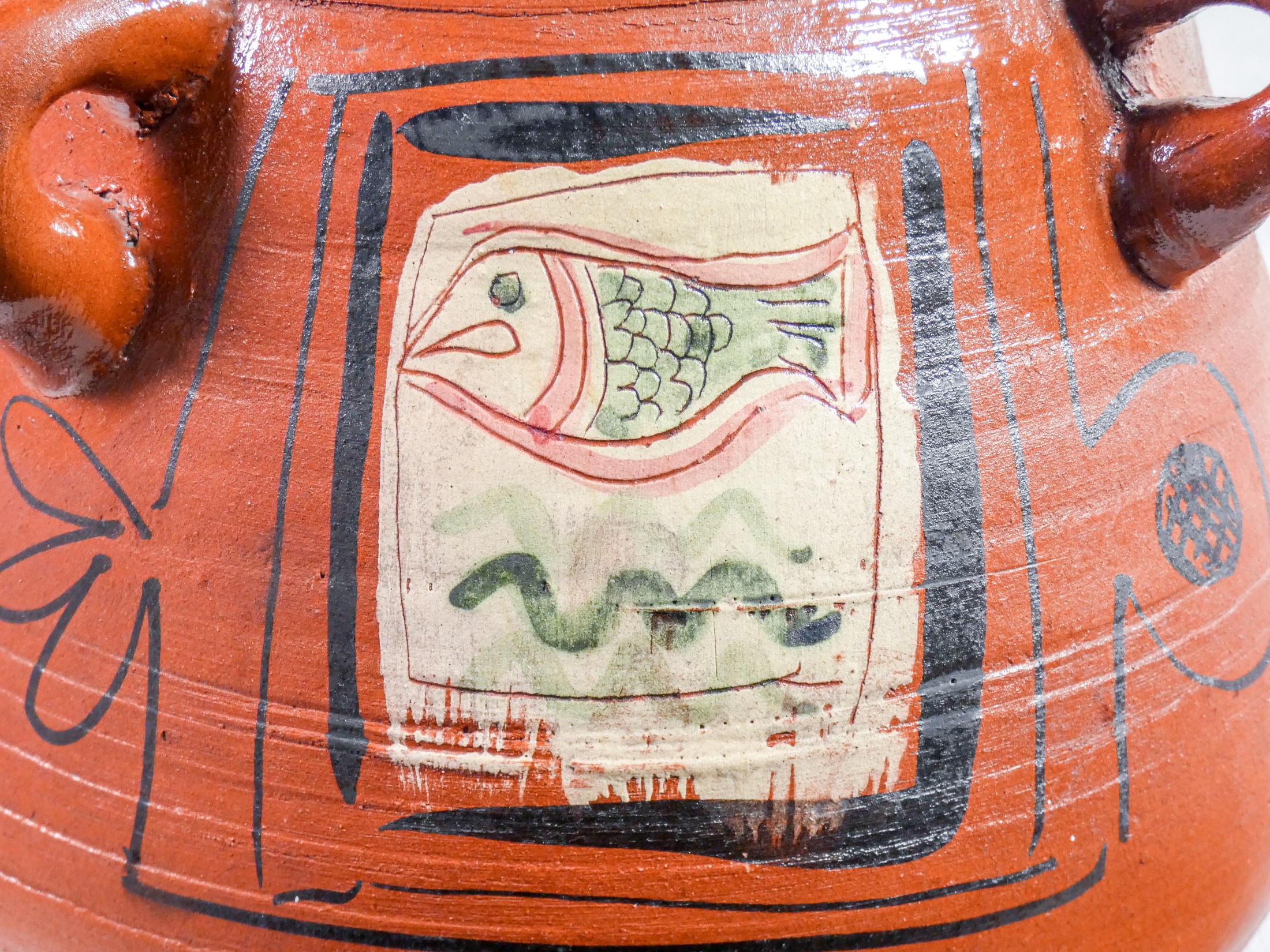 Vase en terre cuite peinte et émaillée signé Renzo IGNE. Italie, années 70/80 en vente 1