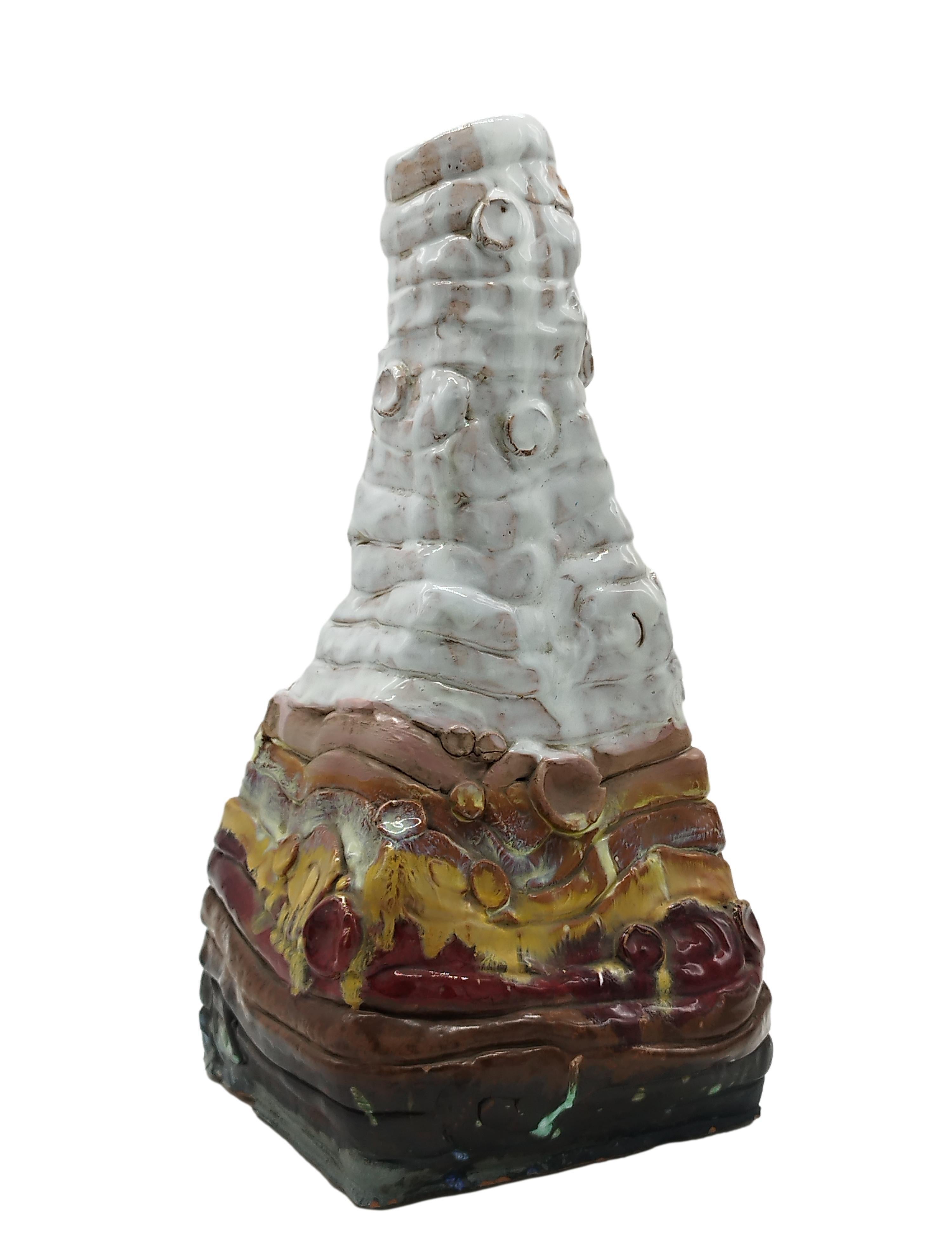 Unique glazed terracotta flower vase from the 1970s signed Marino V.