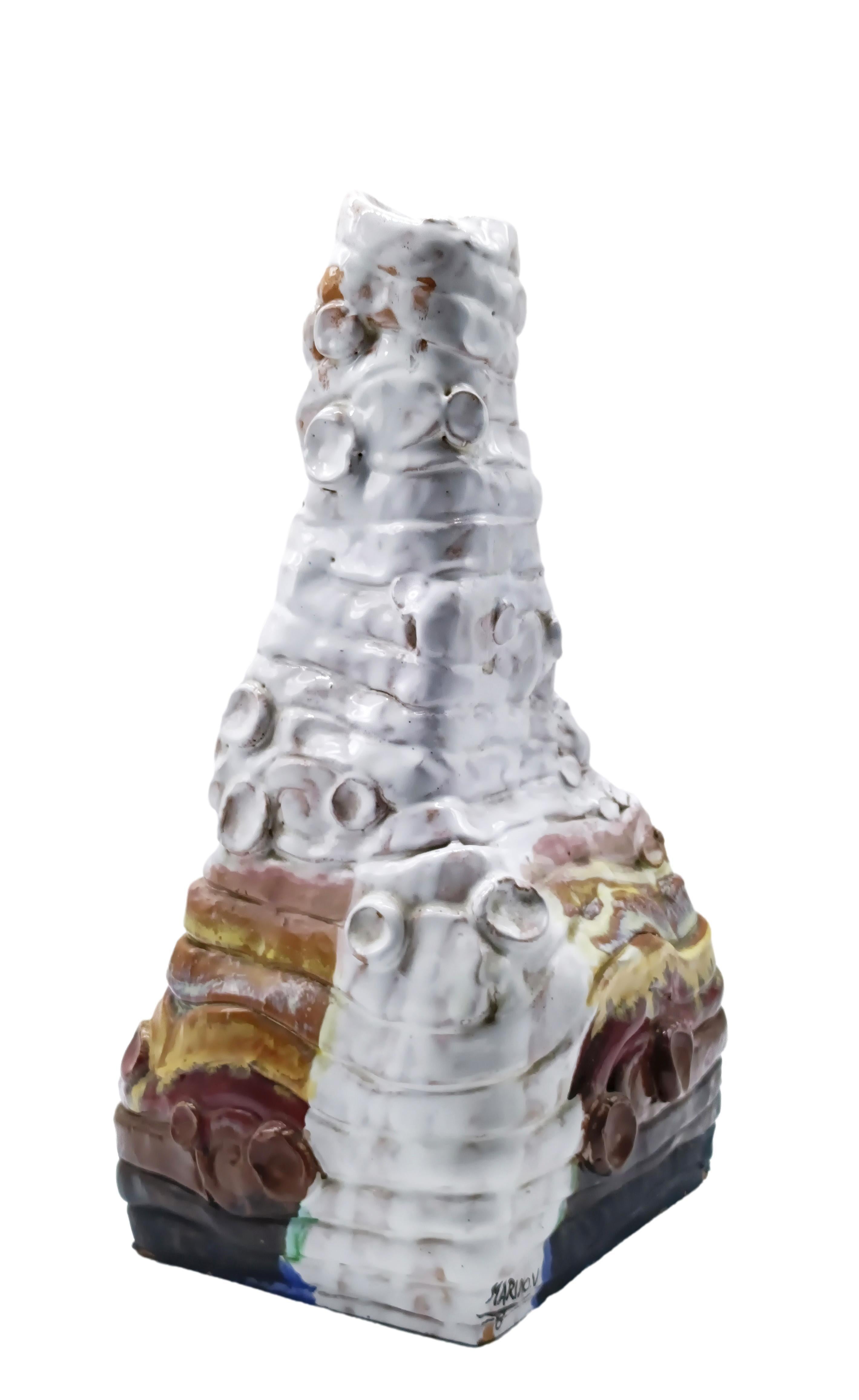 Painted and Glazed Terracotta Vase Signed V. Marino, Italy 1970s For Sale 2