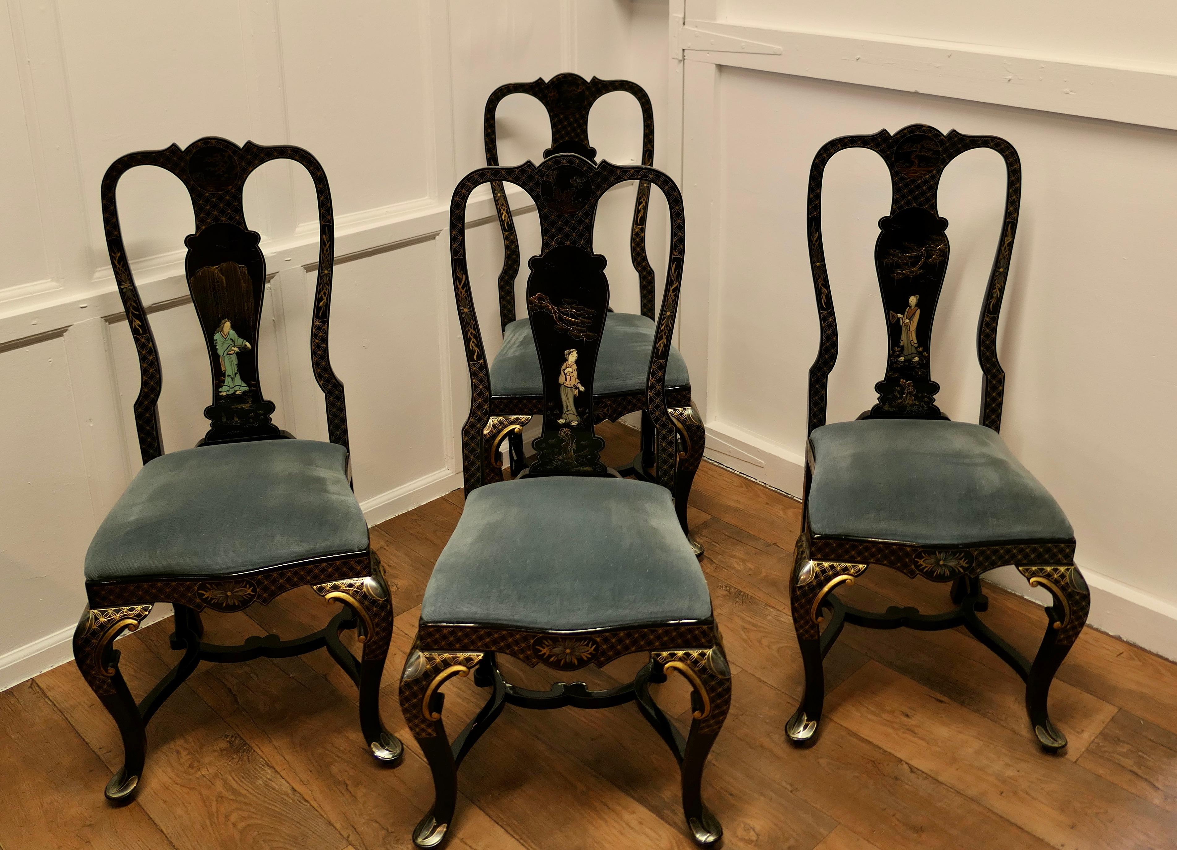 Painted and Lacquered Chinoiserie Dining Chairs a Lovely Looking Set of Four  In Good Condition For Sale In Chillerton, Isle of Wight