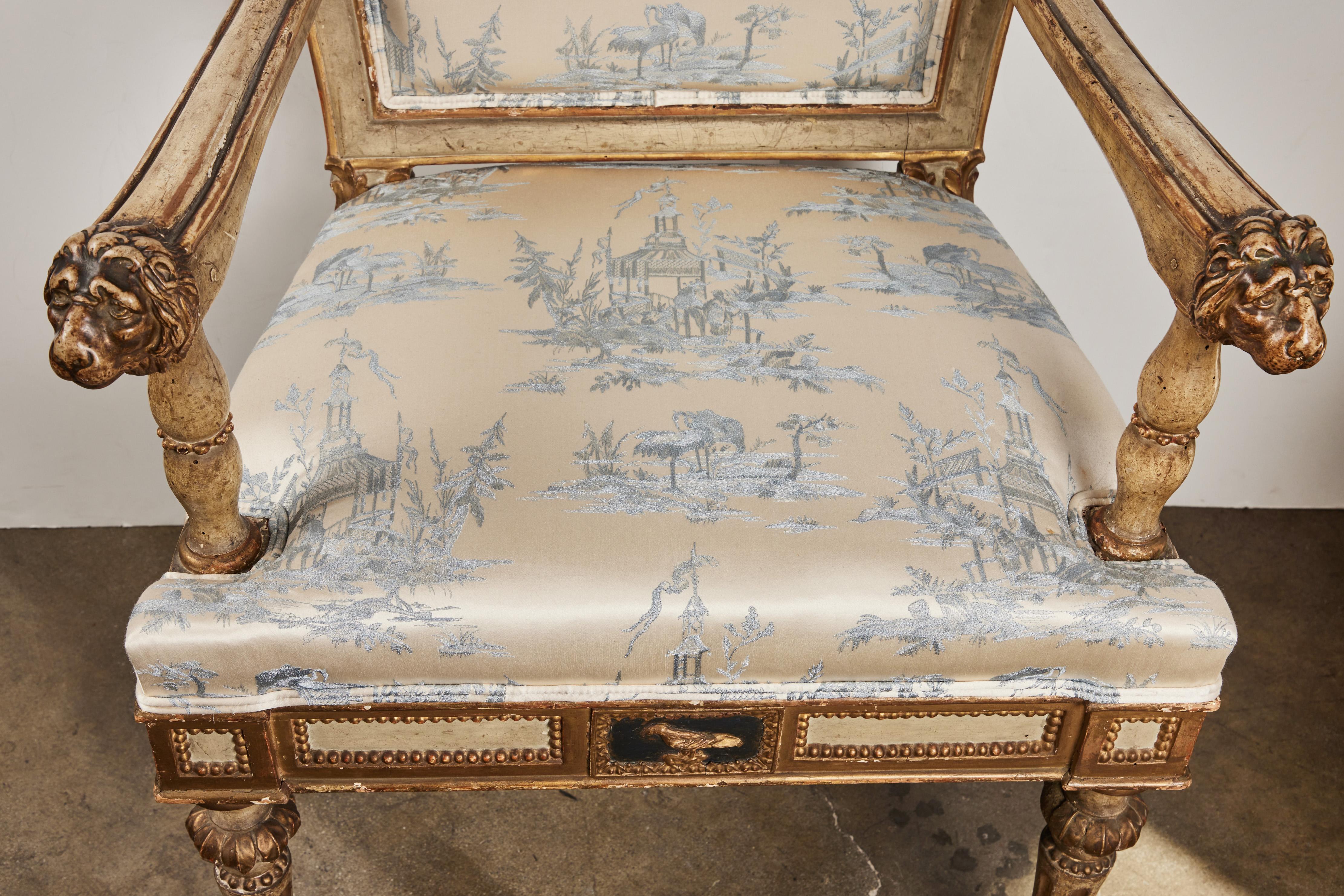 Hand-Carved Painted and Parcel Gilt Armchair