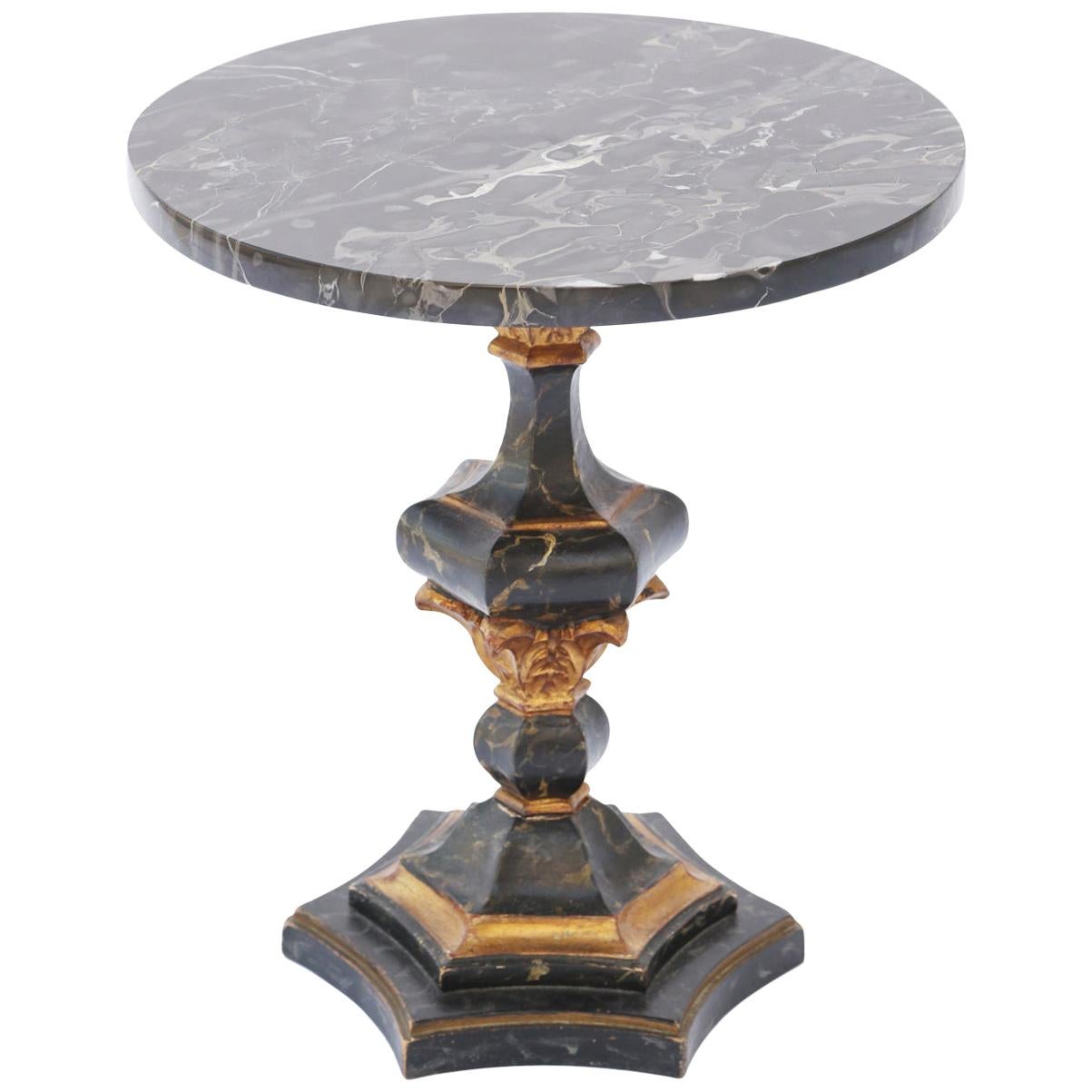 Painted and Parcel Gilt Italian Pedestal Accent Table with Marble Top
