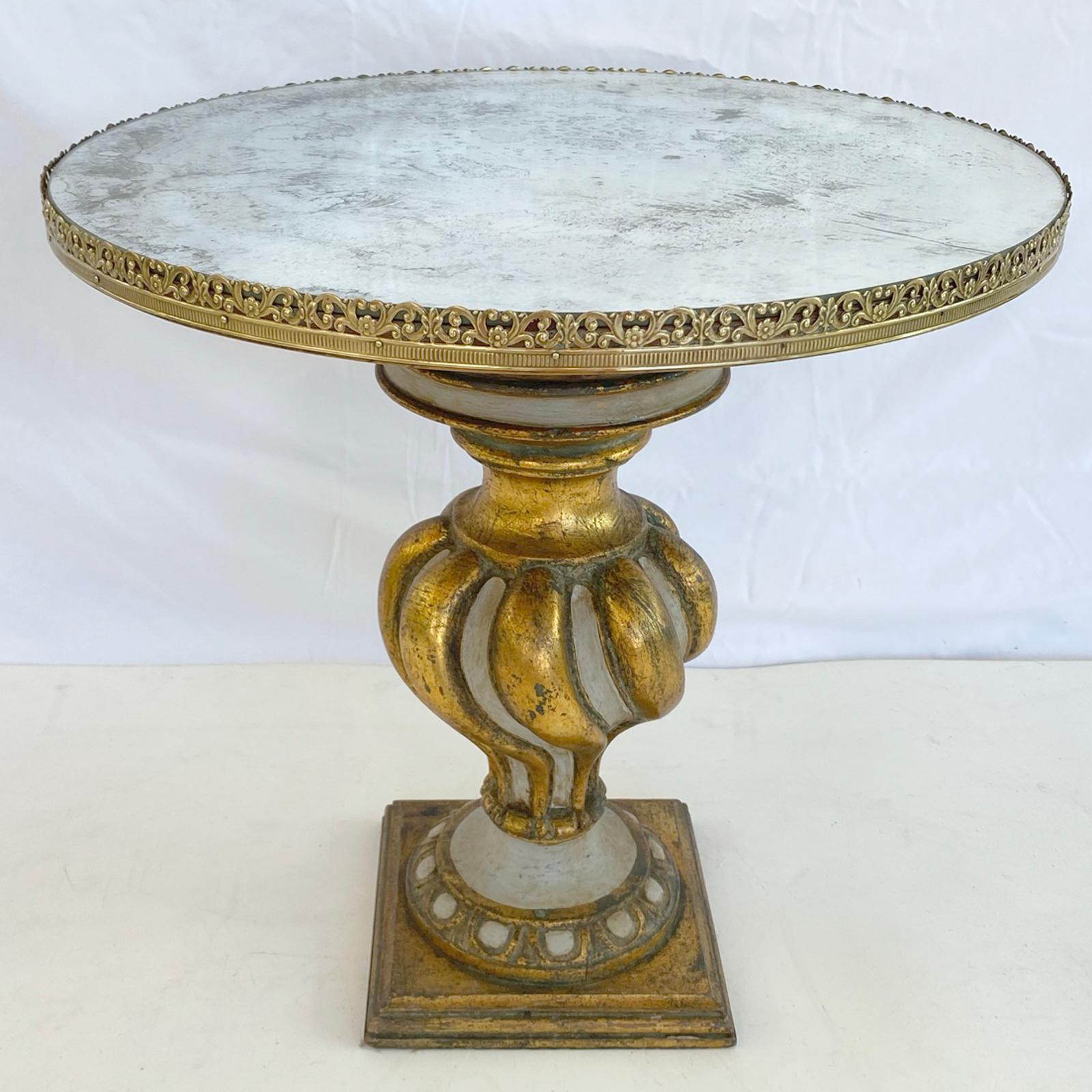 Mid-20th Century Painted and Parcel Gilt Italian Side Table with Mirrored Top and Gallery