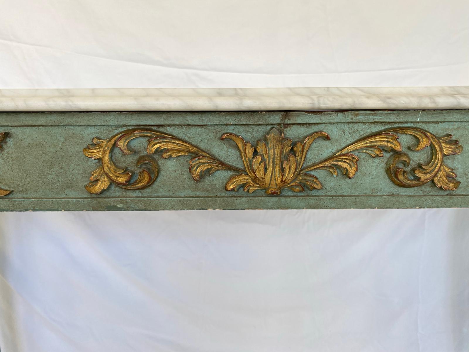 Painted and Parcel Gilt Louis XVI Style Console with Carrara Marble Top 2