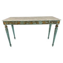 Vintage Painted and Parcel Gilt Louis XVI Style Console with Carrara Marble Top