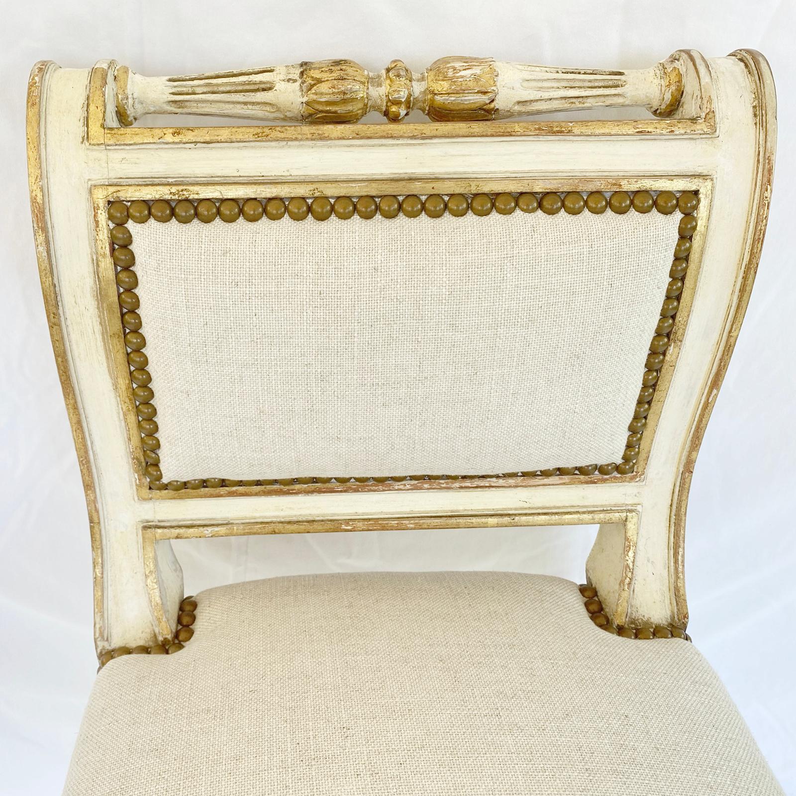 20th Century Painted and Parcel Gilt Louis XVI Style Window Seat Bench For Sale