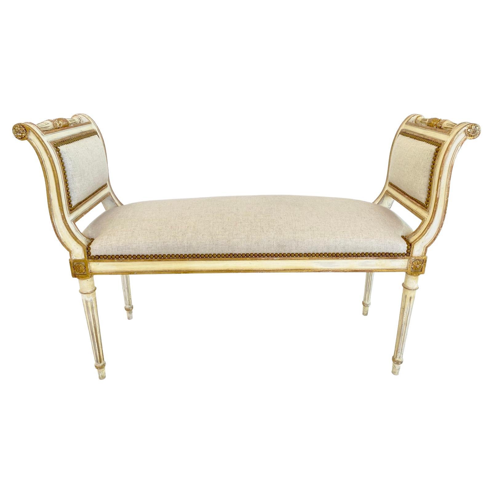 Painted and Parcel Gilt Louis XVI Style Window Seat Bench