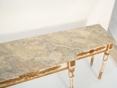 Painted and Parcel Gilt Neoclassical Console Table with Faux Marble Top