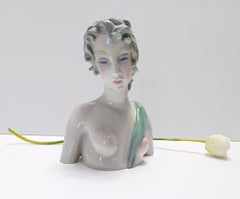 Painted and Polished Ceramic Female Bust by Clelia Bertetti, Italy