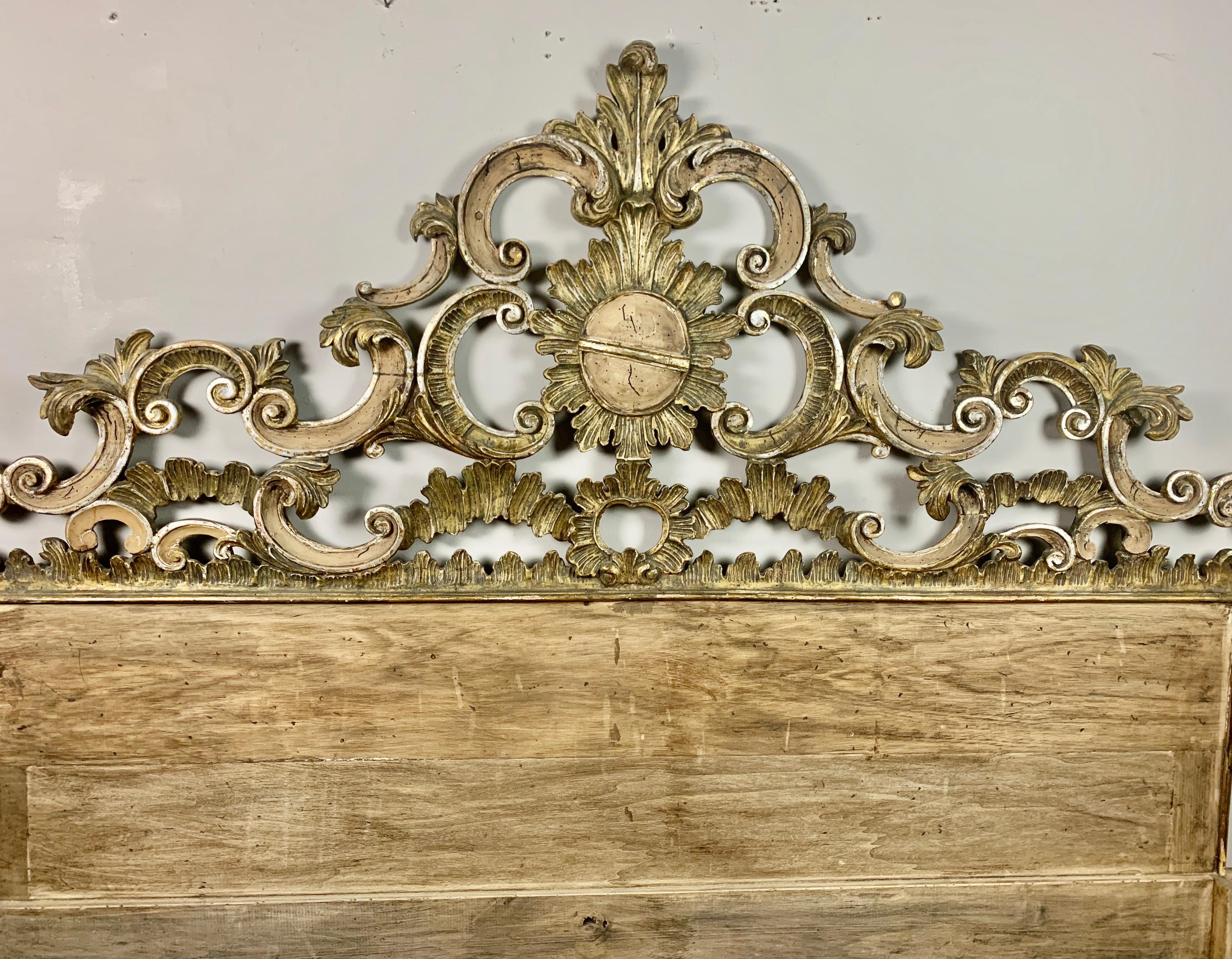 Painted and Silver Gilt Rococo Style Headboard, circa 1930s 1