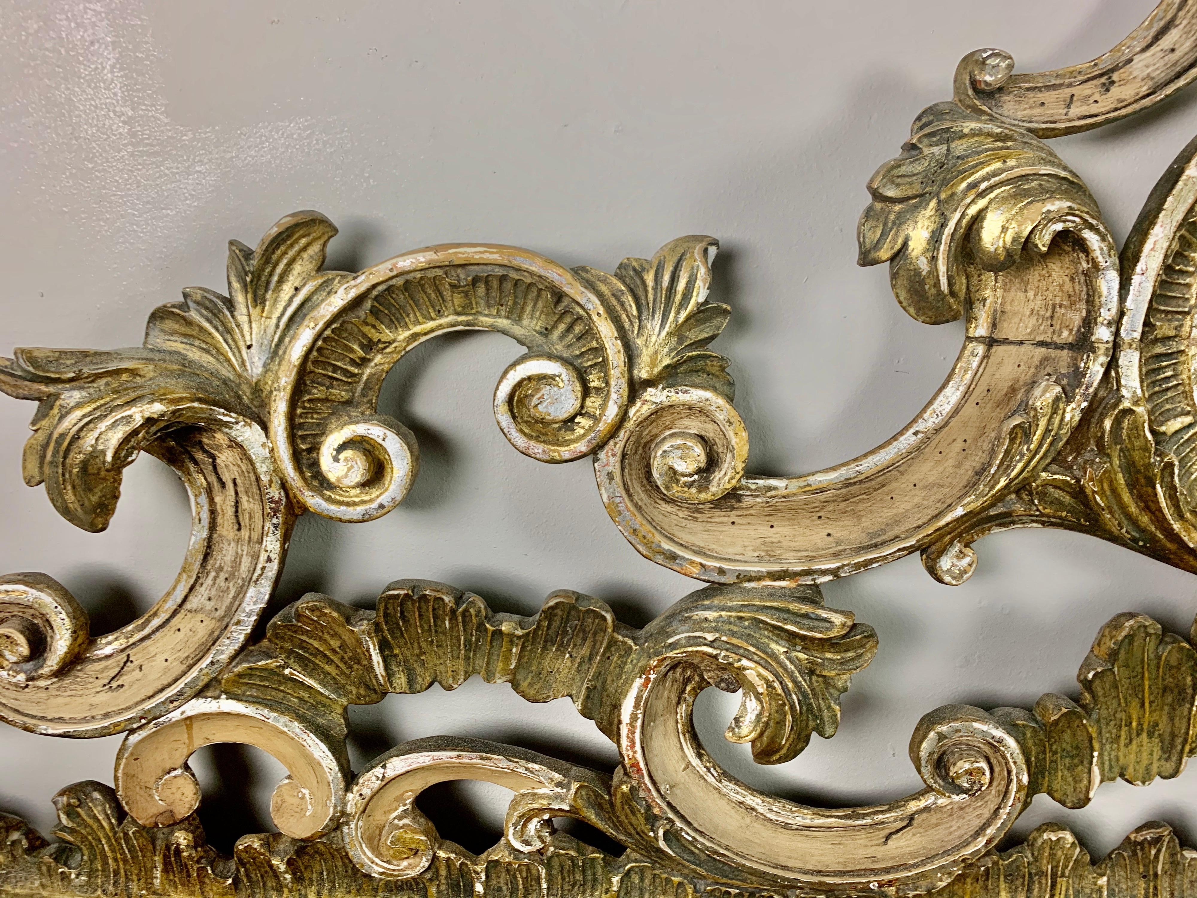 Painted and Silver Gilt Rococo Style Headboard, circa 1930s In Distressed Condition In Los Angeles, CA