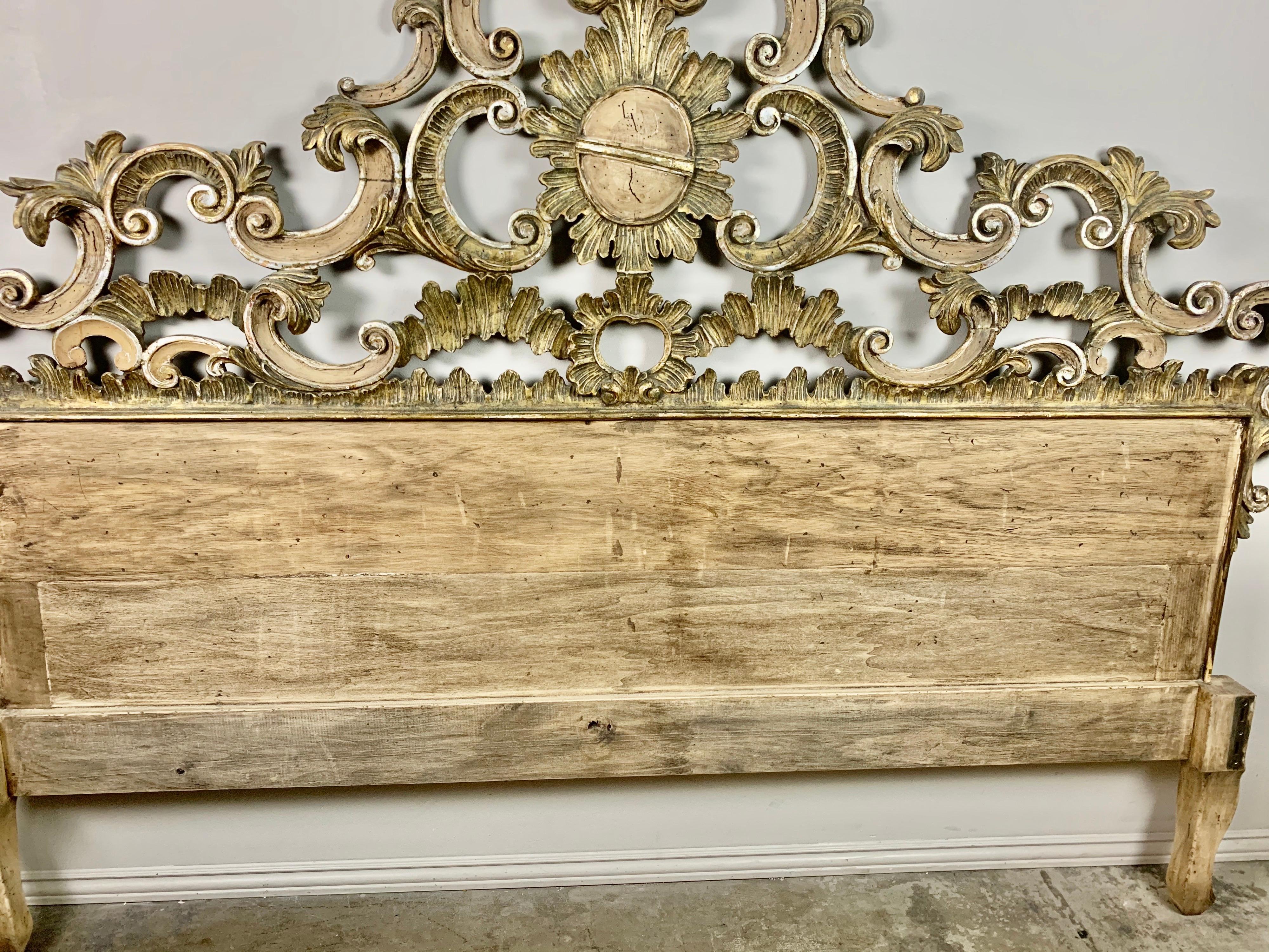 Wood Painted and Silver Gilt Rococo Style Headboard, circa 1930s