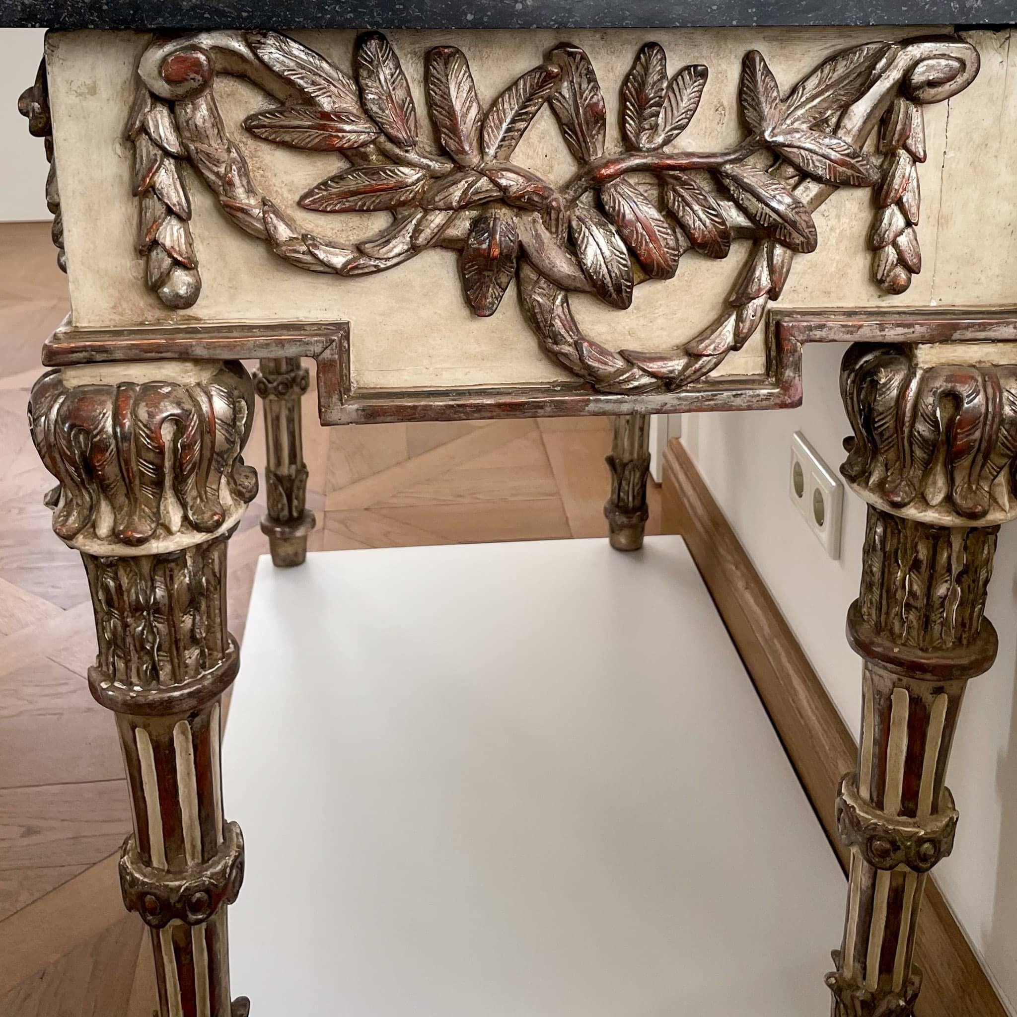 Painted and Silver patinated Console Table with Marble Top, Italian circa 1790 For Sale 5