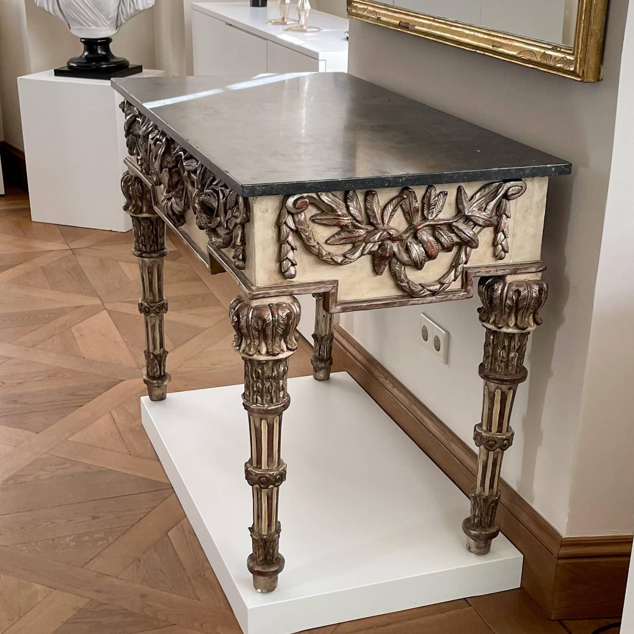 Painted and Silver patinated Console Table with Marble Top, Italian circa 1790 For Sale 10