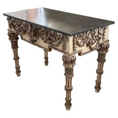 Painted and Silver patinated Console Table with Marble Top, Italian circa 1790