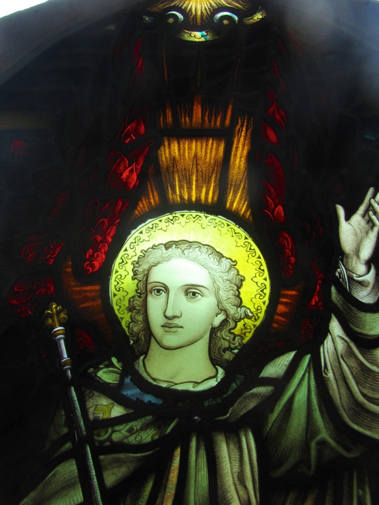 Painted and Stained Glass Window, Leaded Glass Church Window at 1stDibs