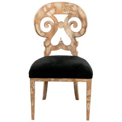 Painted and Upholstered Side Chair with Cut Out C-Scroll Back
