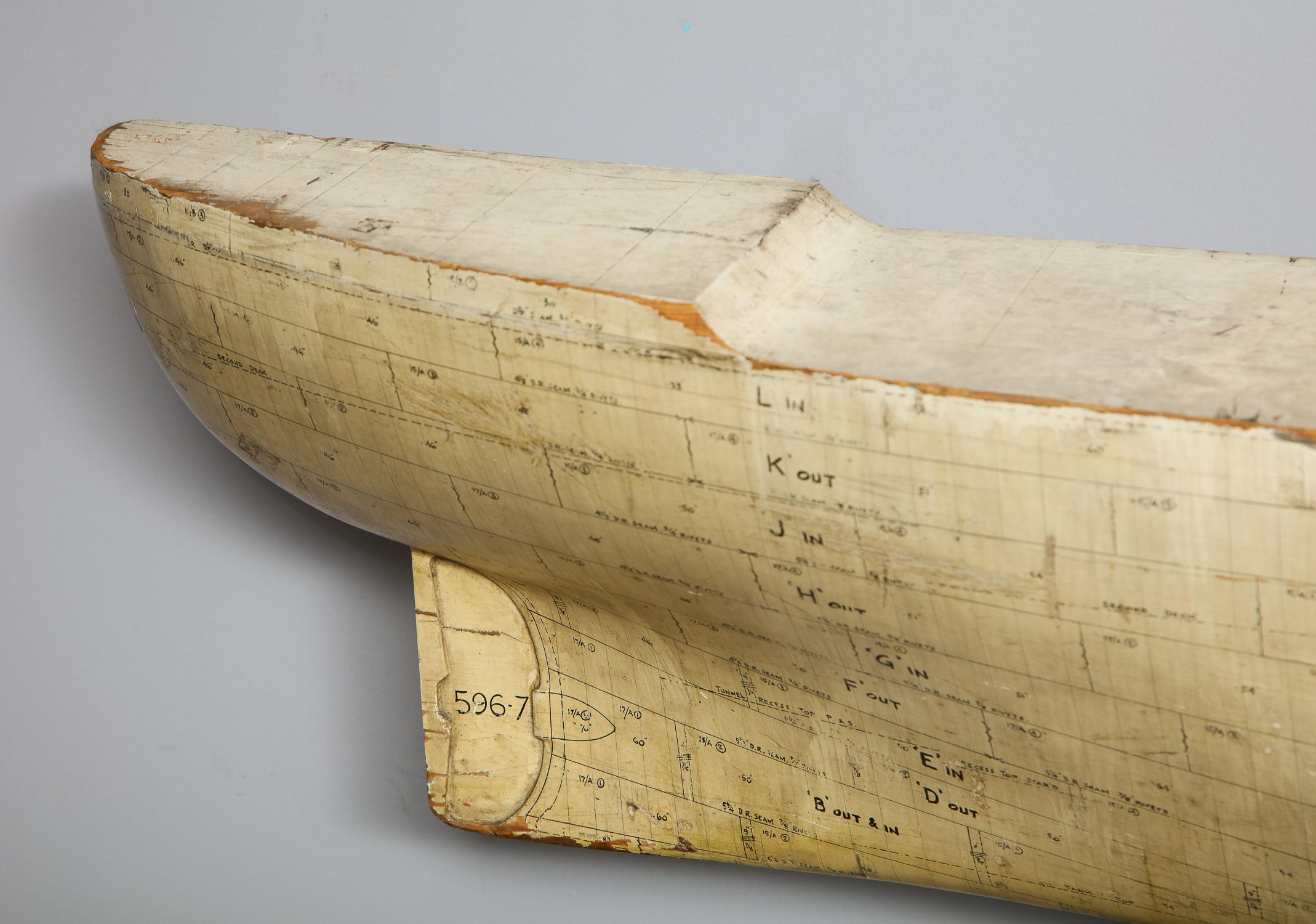 Mid-20th Century Painted Annotated Half Hull Ship Model