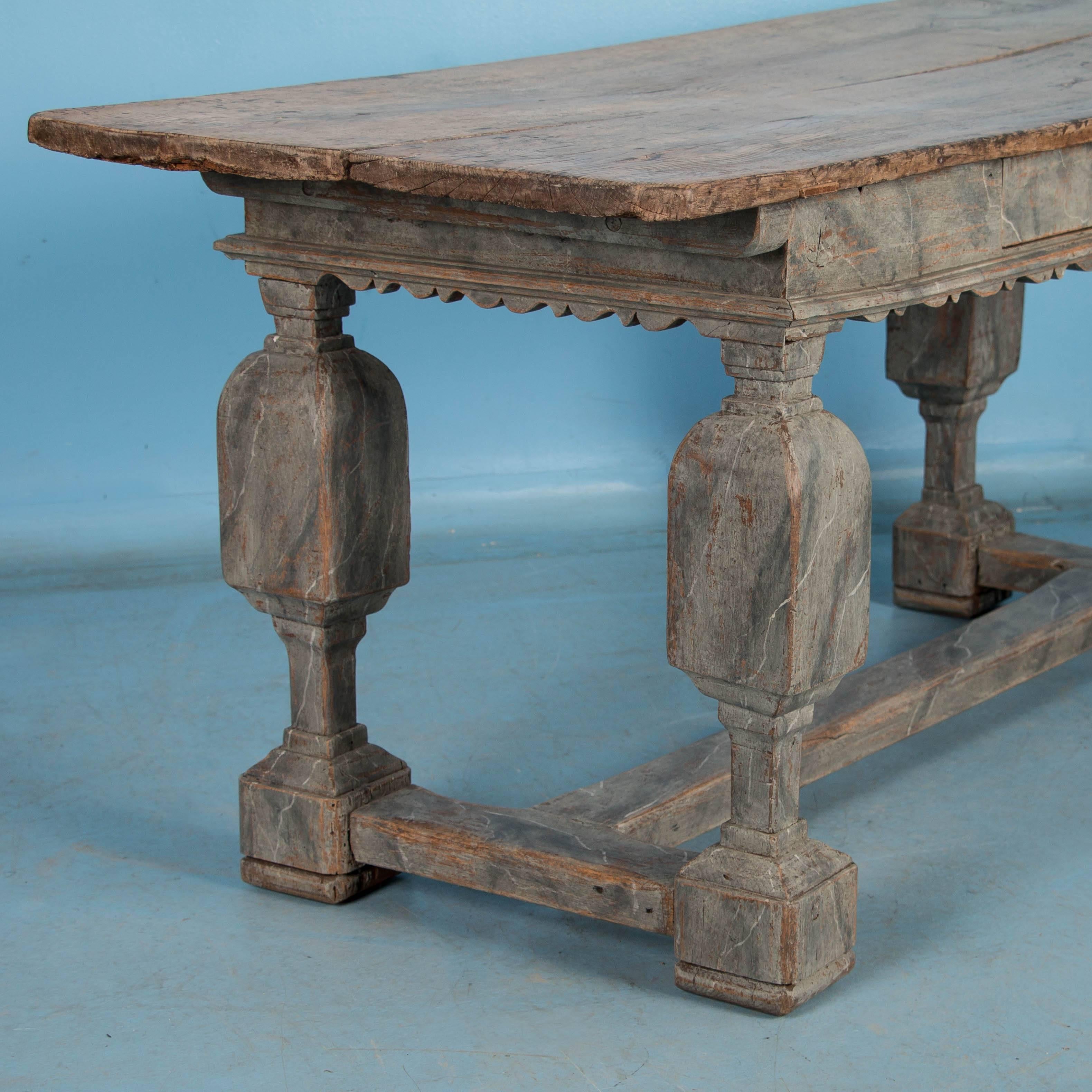 Painted Antique Danish Baroque Oak Farm Table 1