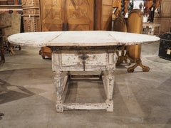 Painted Antique Drop-Leaf Oak Table from Italy, 17th Century