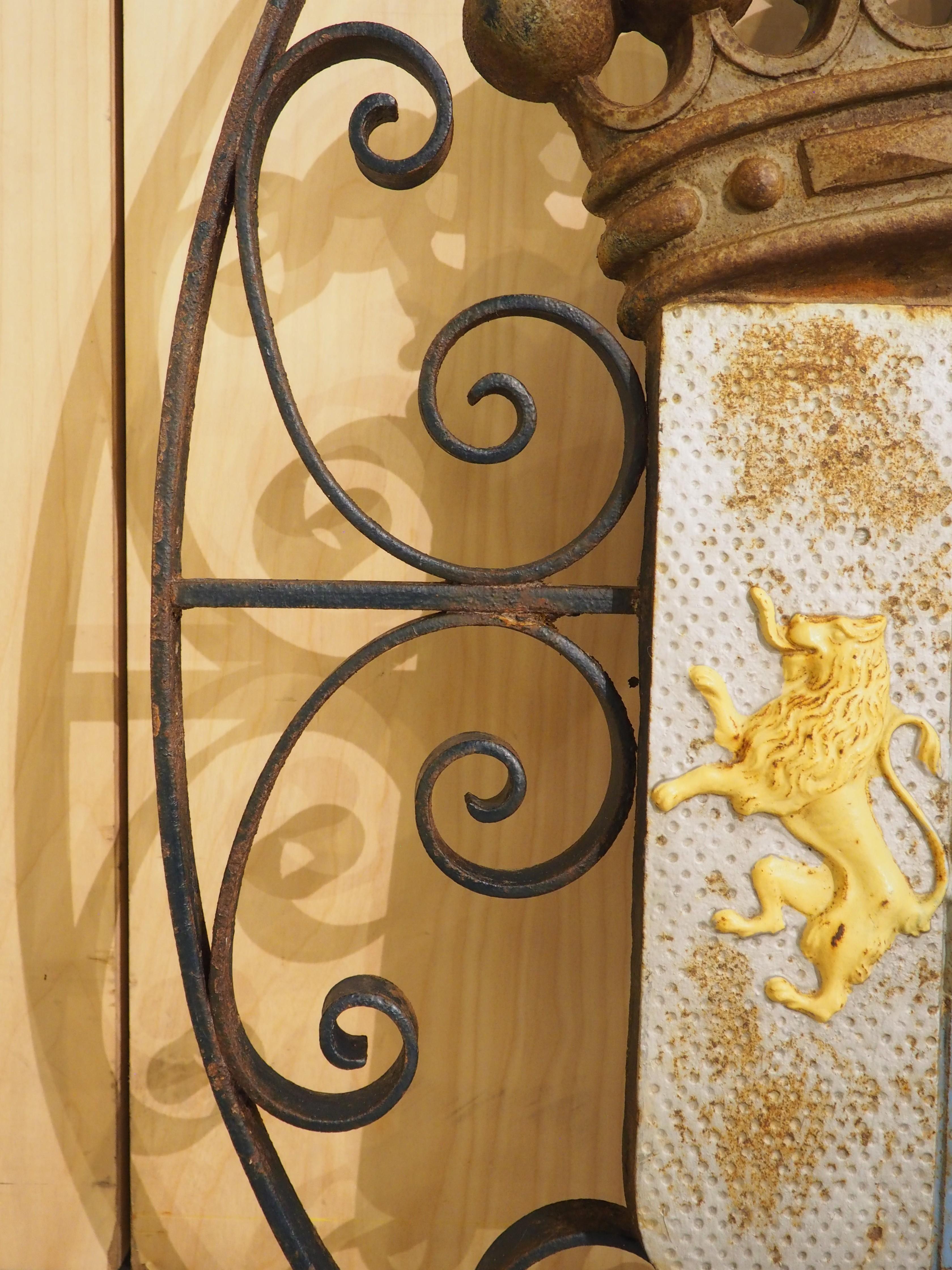Painted Antique French Coat of Arms Plaque on Wrought Iron Backing, Circa 1900 For Sale 1