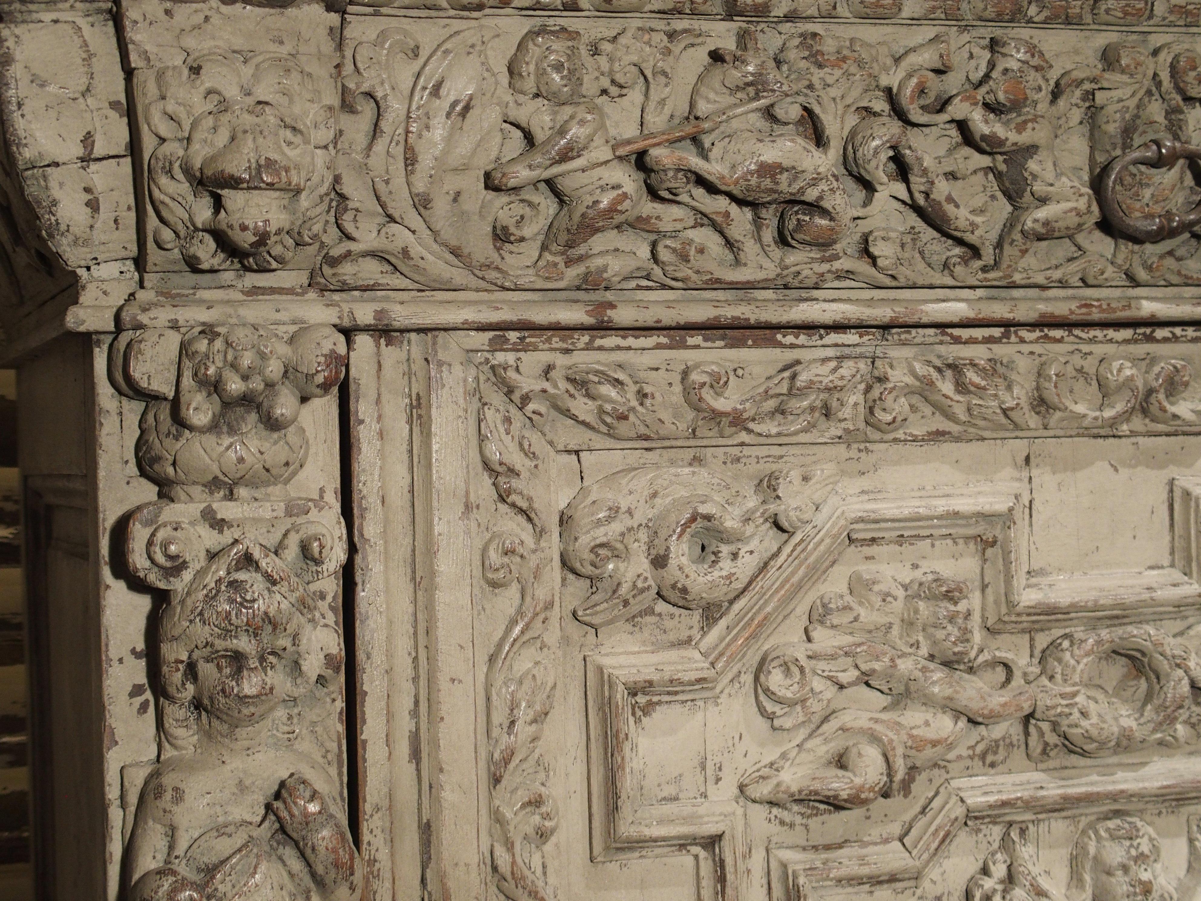 Bibliotheque Deux Corps Française Antique Renaissance Style Pintada en venta 1