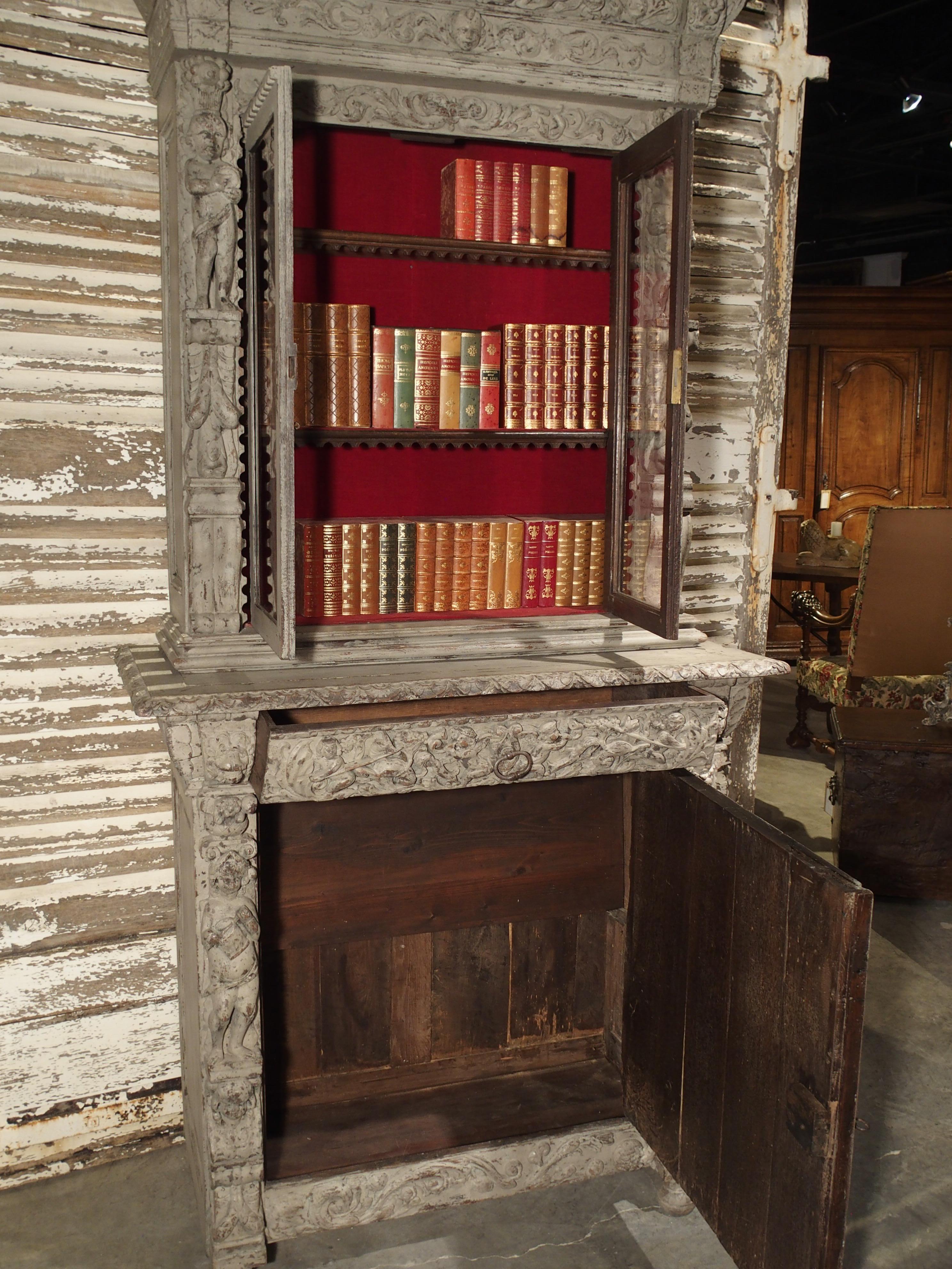 Painted Antique Renaissance Style French Bibliotheque Deux Corps For Sale 5