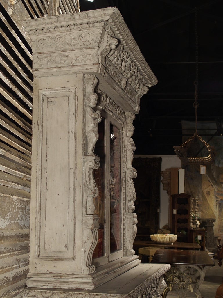 Painted Antique Renaissance Style French Bibliotheque Deux Corps For ...
