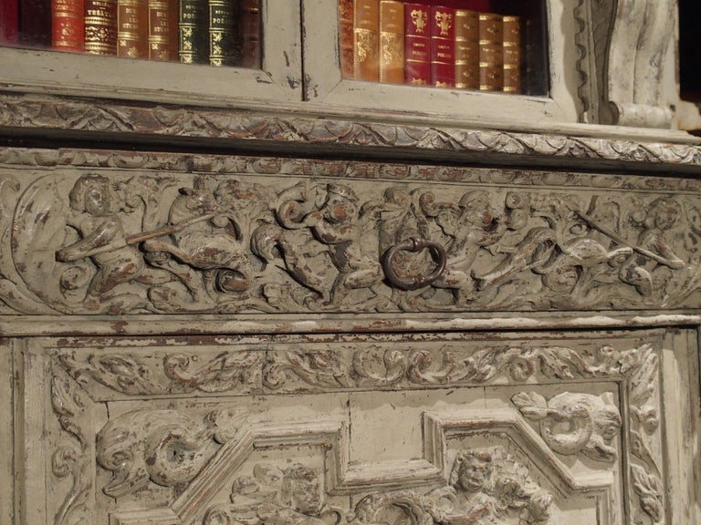 Painted Antique Renaissance Style French Bibliotheque Deux Corps For ...