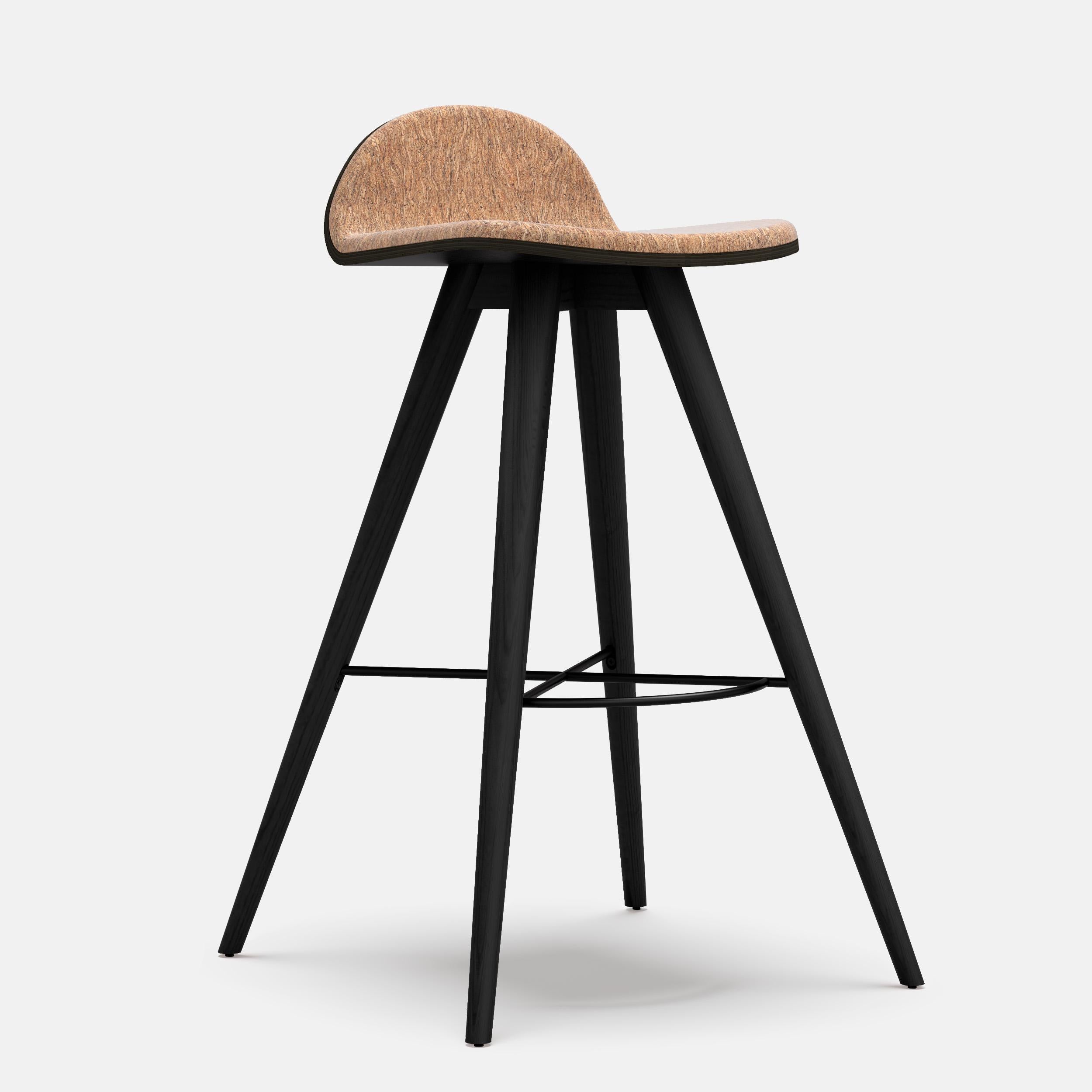 Painted ash and fabric contemporary high stool by Alexandre Caldas
Dimensions: W 51 x D 46 x H 100 cm
Materials: Painted black ash, corkfabric

Structure also available in beech, ash, oak, mix wood
Seat also available in fabric, leather,