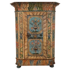 Painted Austrian Folk Art Cabinet With A Bouquet Of Flowers, Dated 1806
