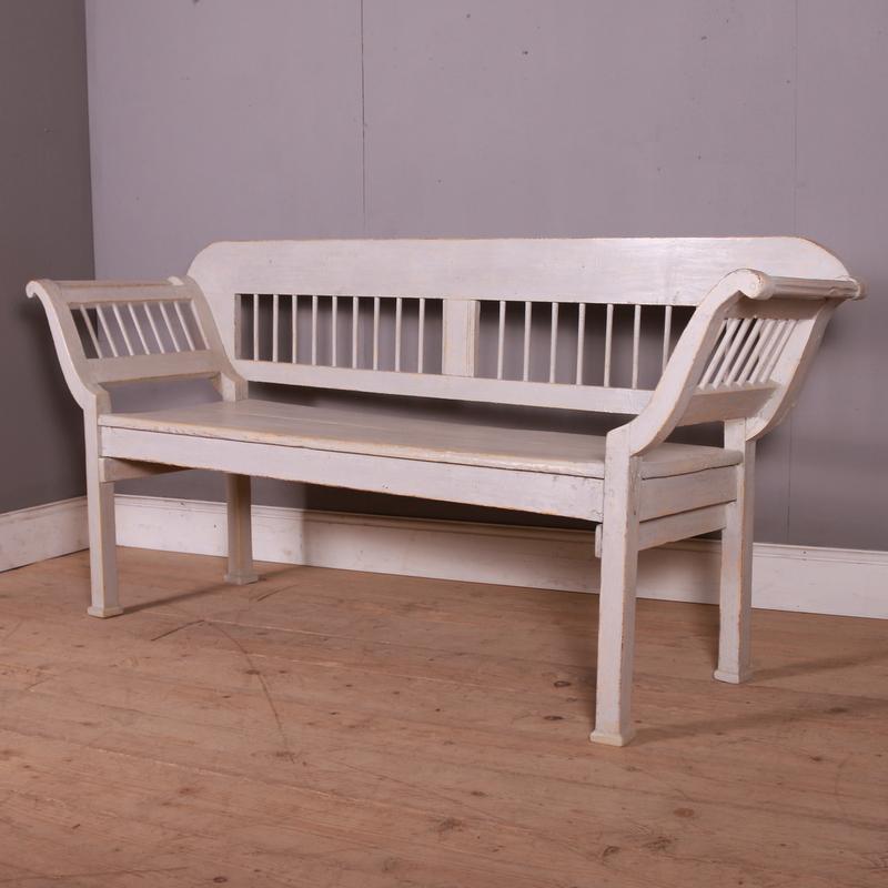 19th C painted Austrian settle bench. 1880.

Seat height is 21