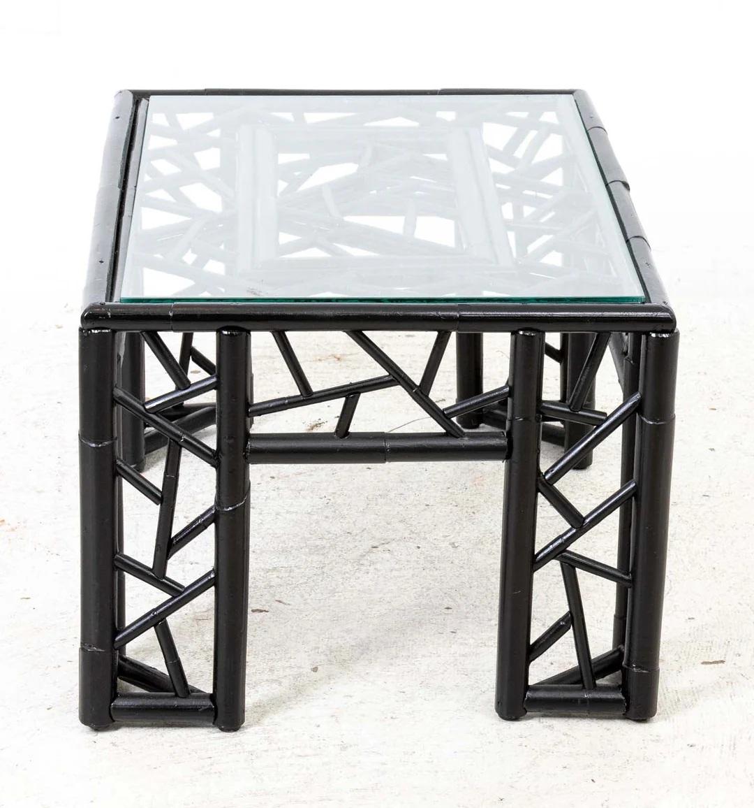 Hollywood Regency Painted Bamboo Coffee Table For Sale