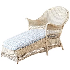 Vintage Painted Bar Harbor Willow and Wicker Chaise Lounge