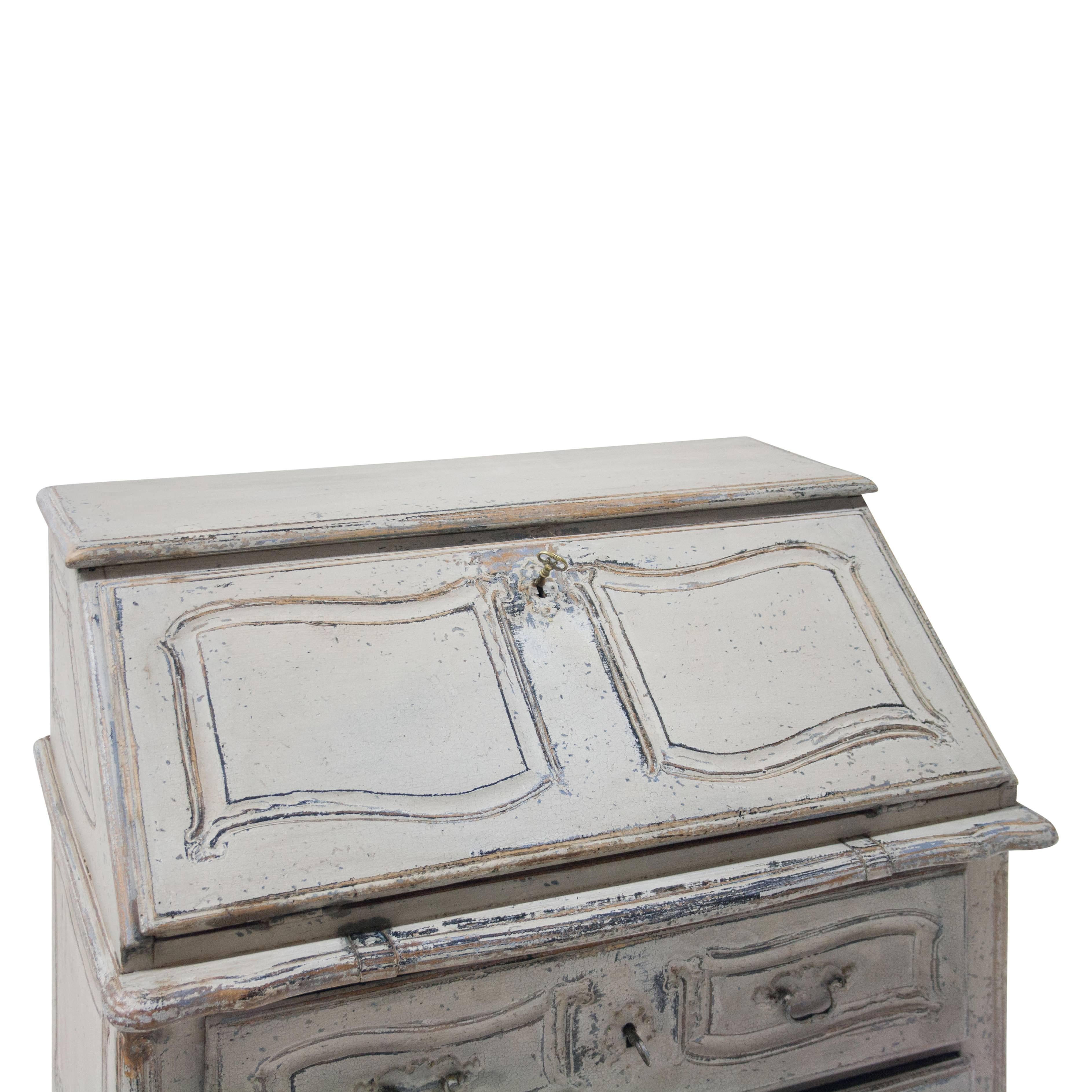 Hand-Painted Painted Baroque Secretaire, 19th Century