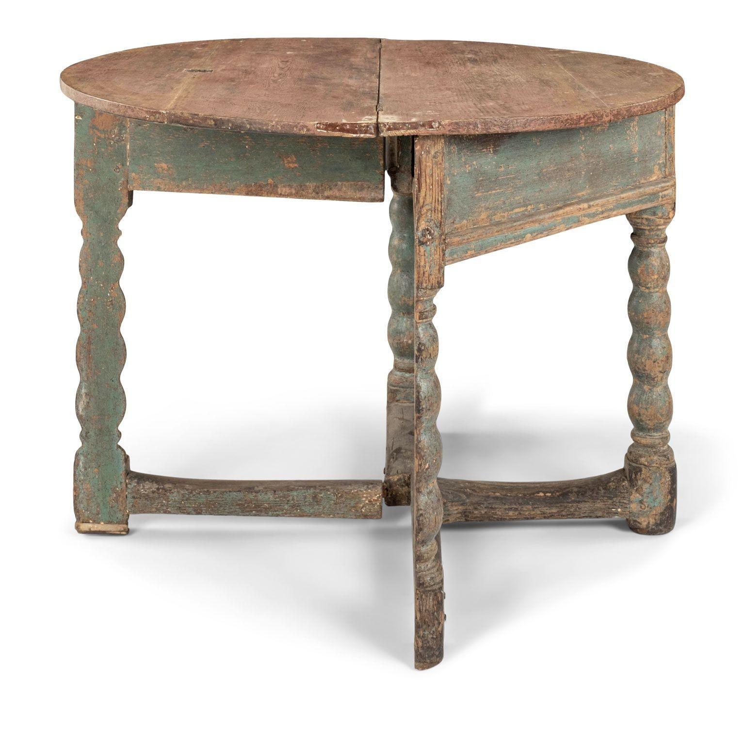 18th Century and Earlier Painted Baroque Swedish Demilune Fold-Over Table For Sale