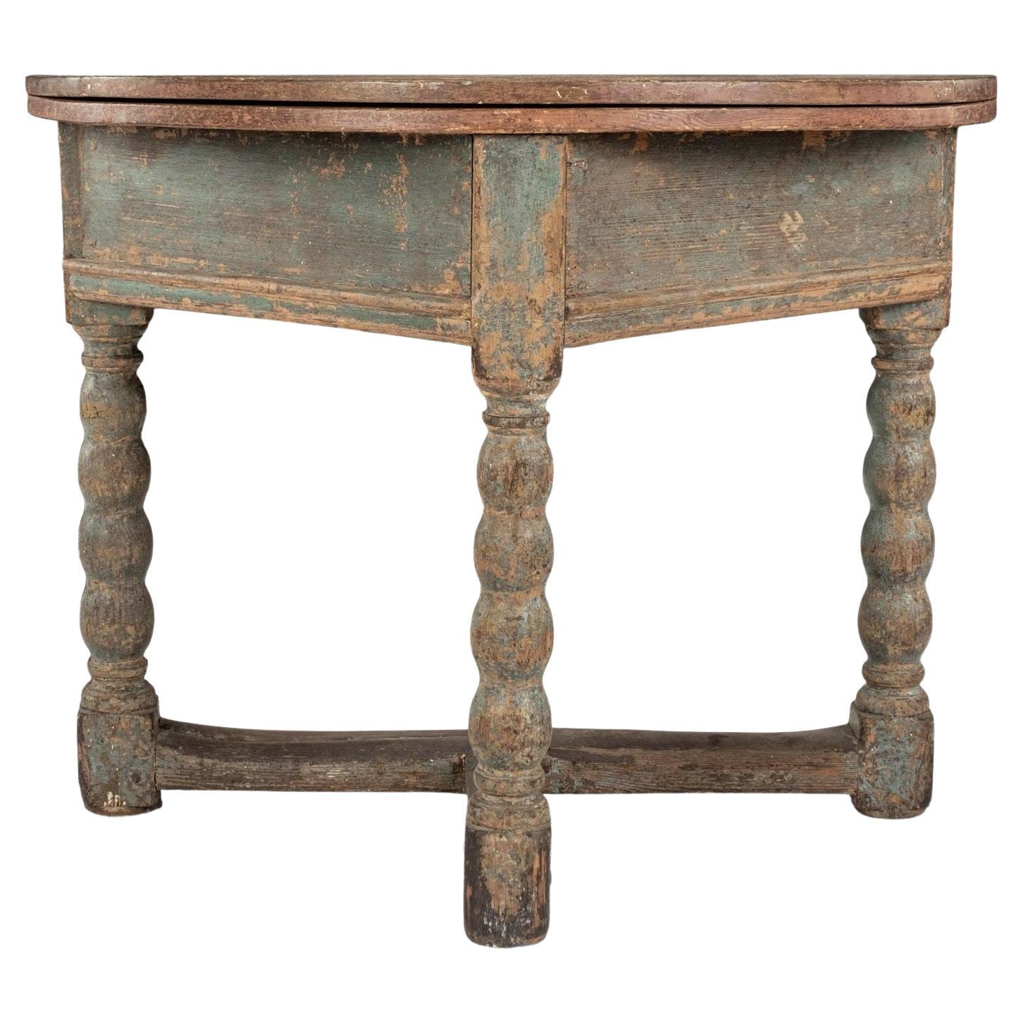 Painted Baroque Swedish Demilune Fold-Over Table For Sale