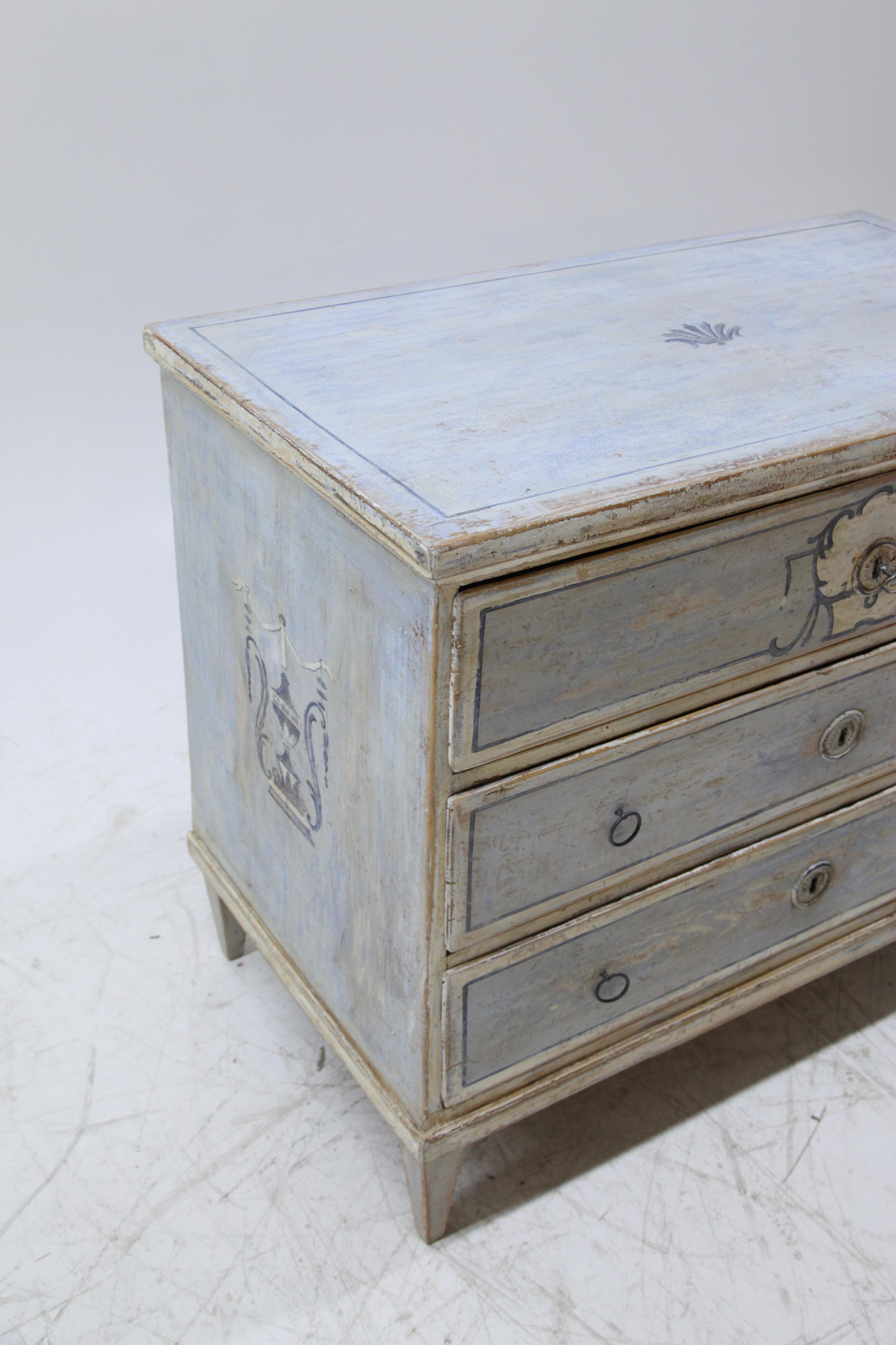 Hand-Painted Painted Biedermeier Chest of Drawers, circa 1820